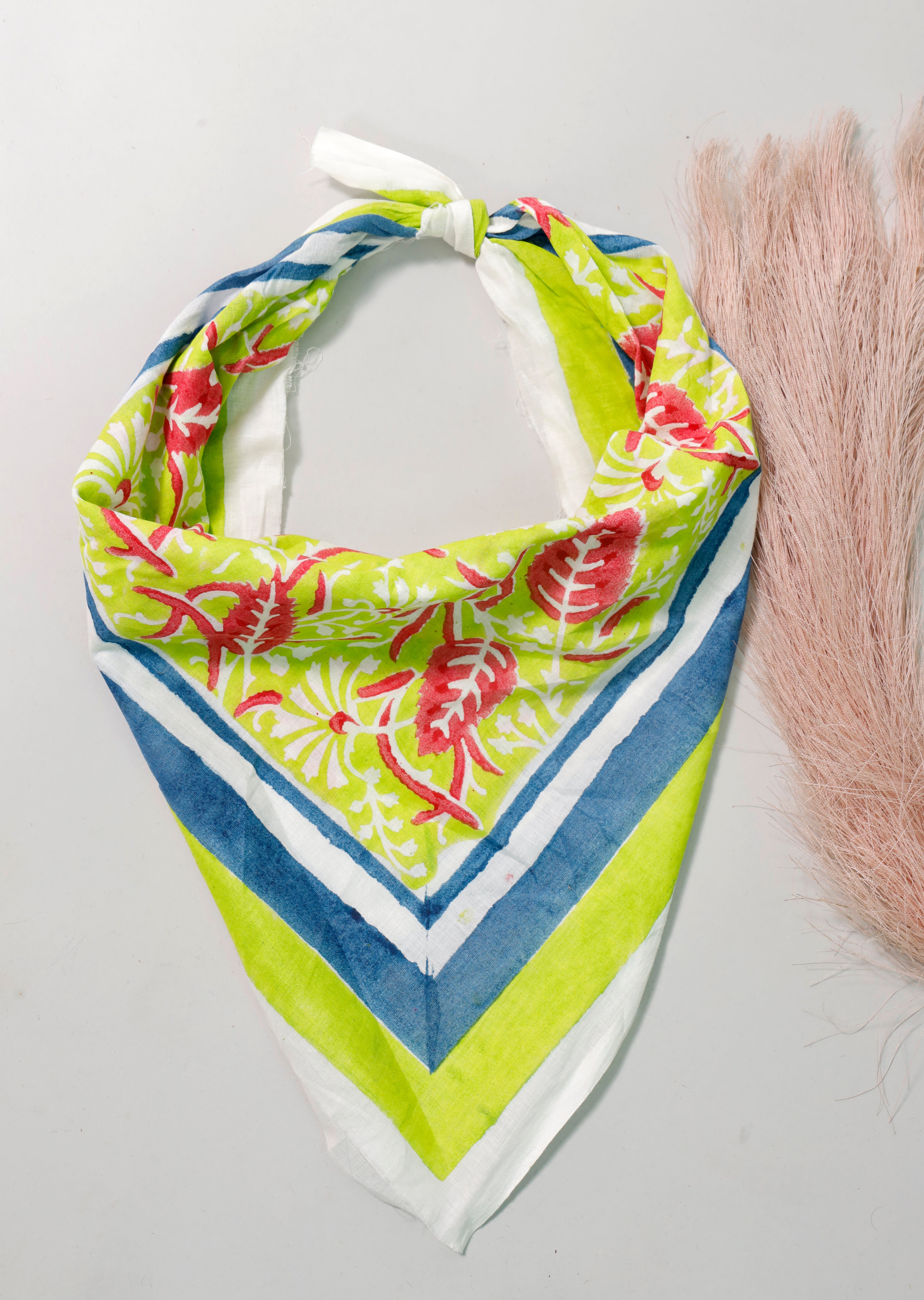 Pure Cotton Bandana Scarf, Bohemian Block Print Head Wrap, Vintage Style Neck Tie For Men & Women, Sustainable Cotton Hanky Gift