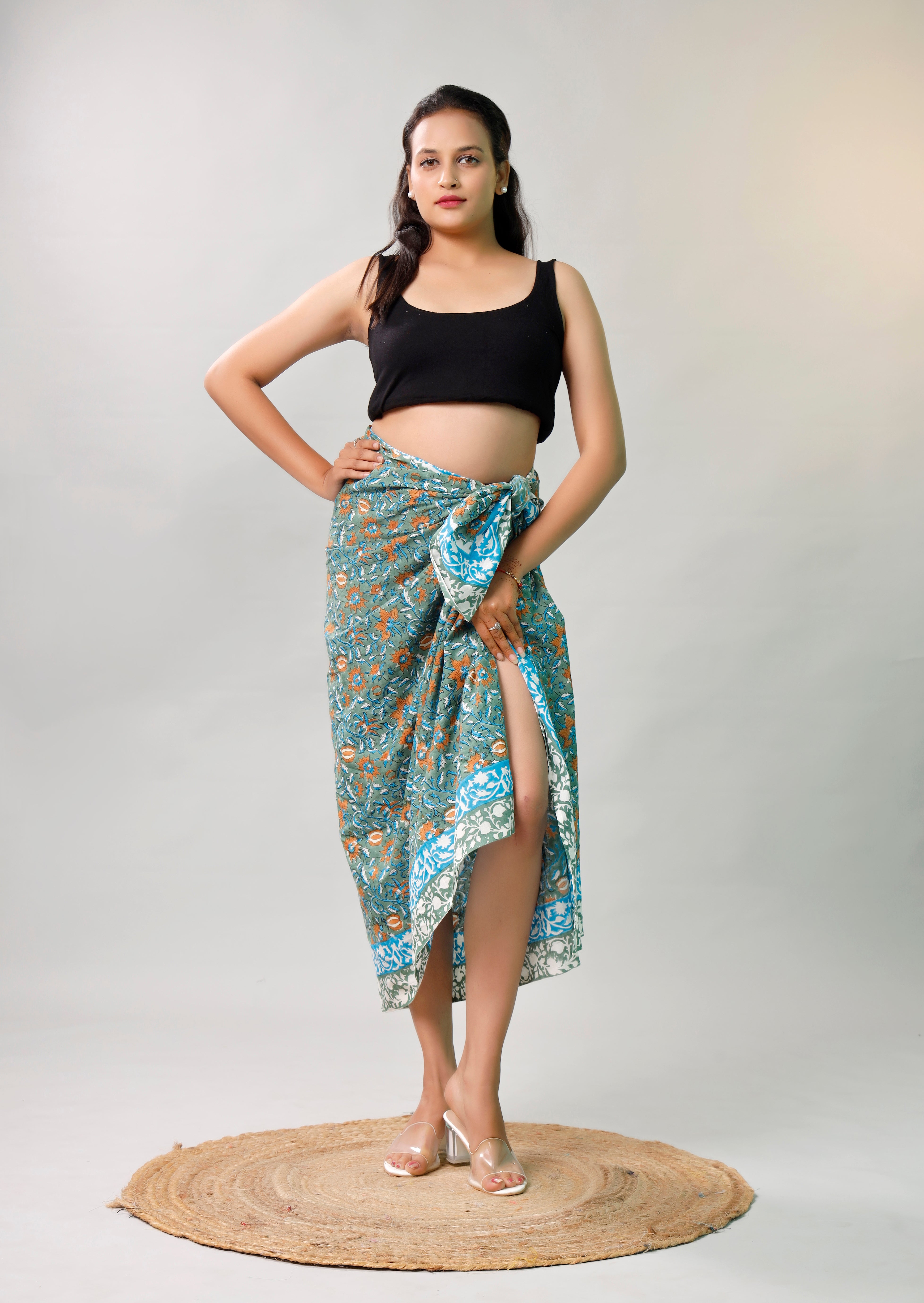 Premium Blue & Green Floral Sarong Versatile Summer Essential