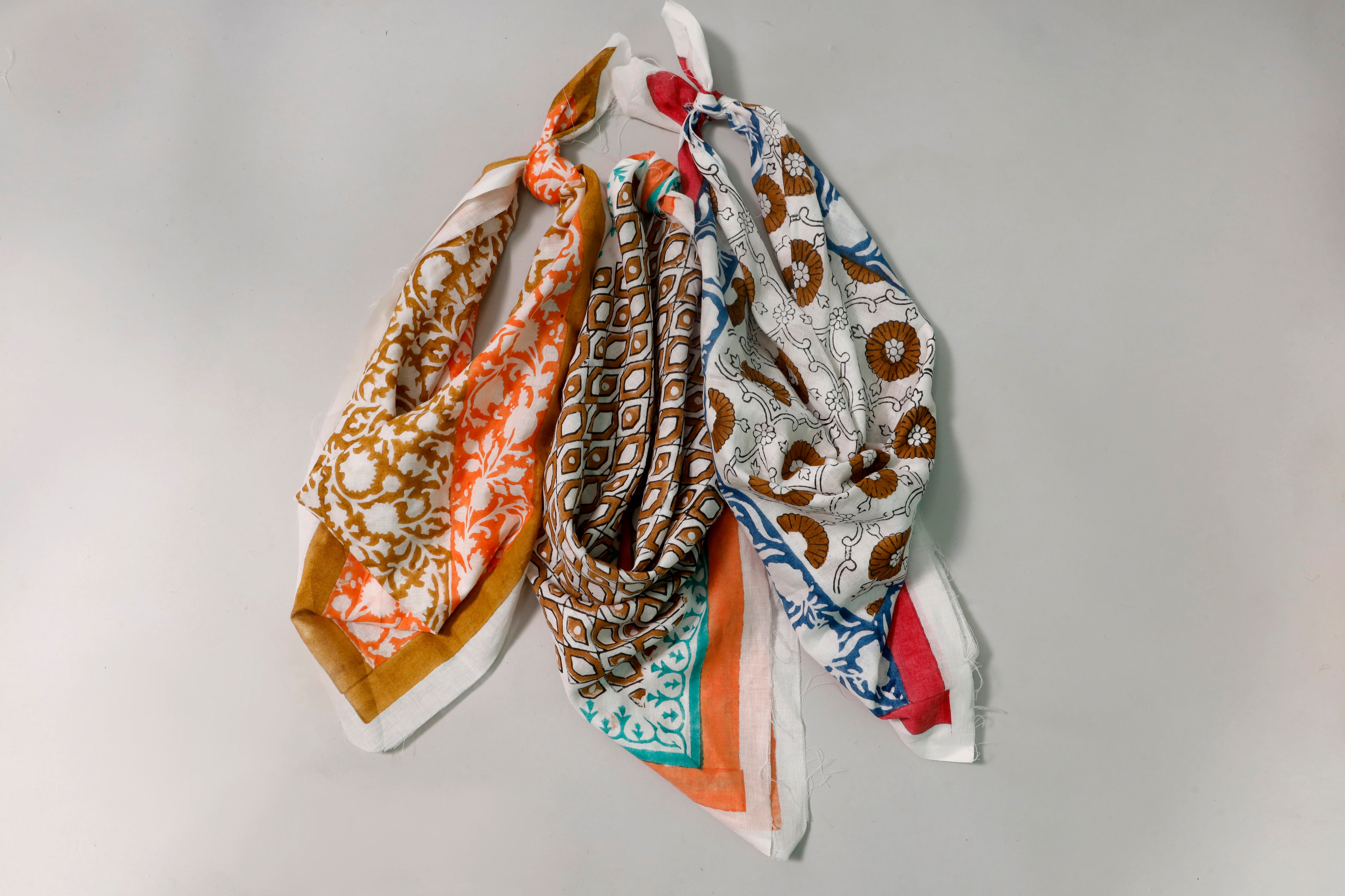 Unisex Cotton Head Wrap, Block Printed Summer Bandana, Lightweight Eco Boho Neck Scarf