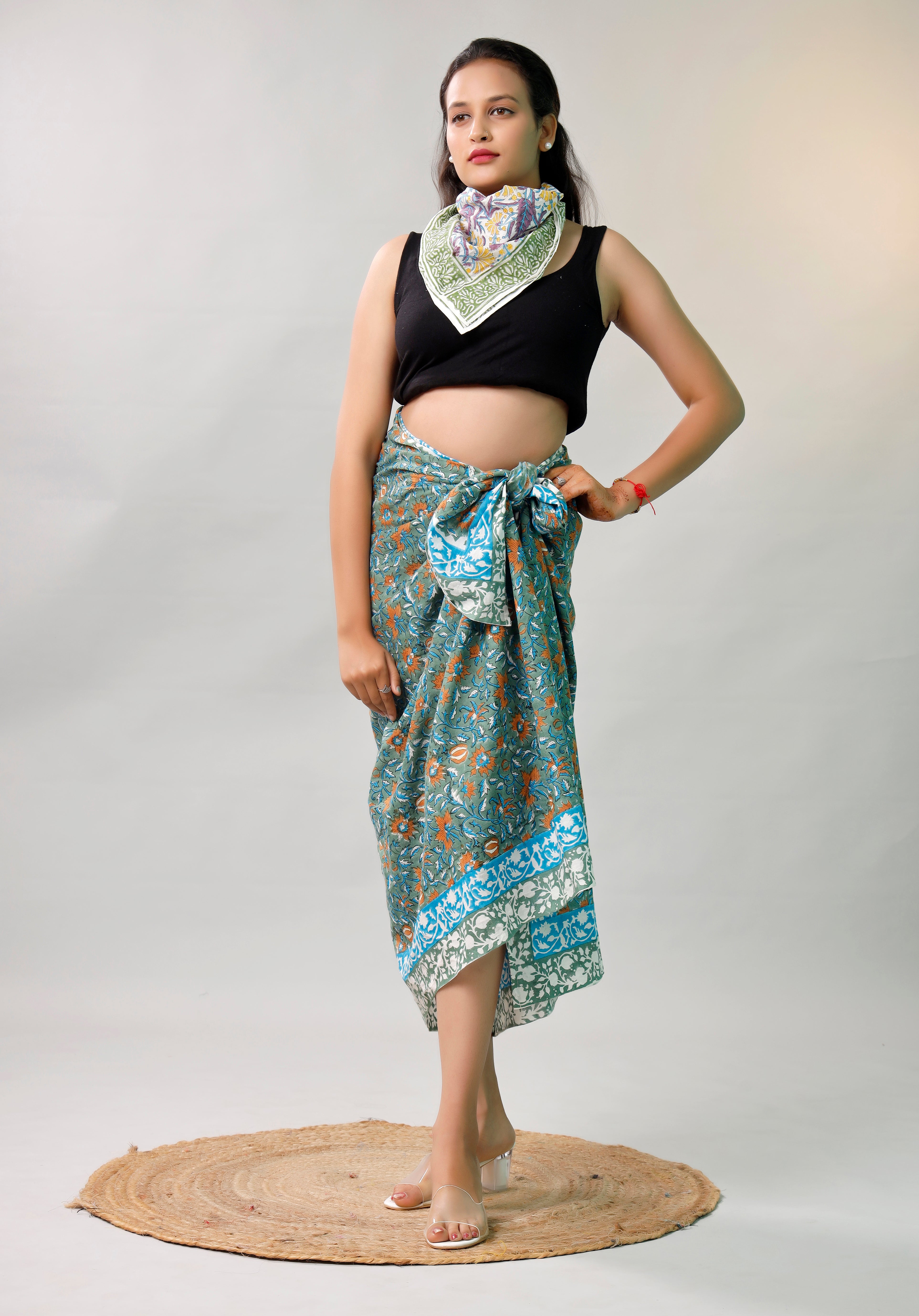 Premium Blue & Green Floral Sarong Versatile Summer Essential