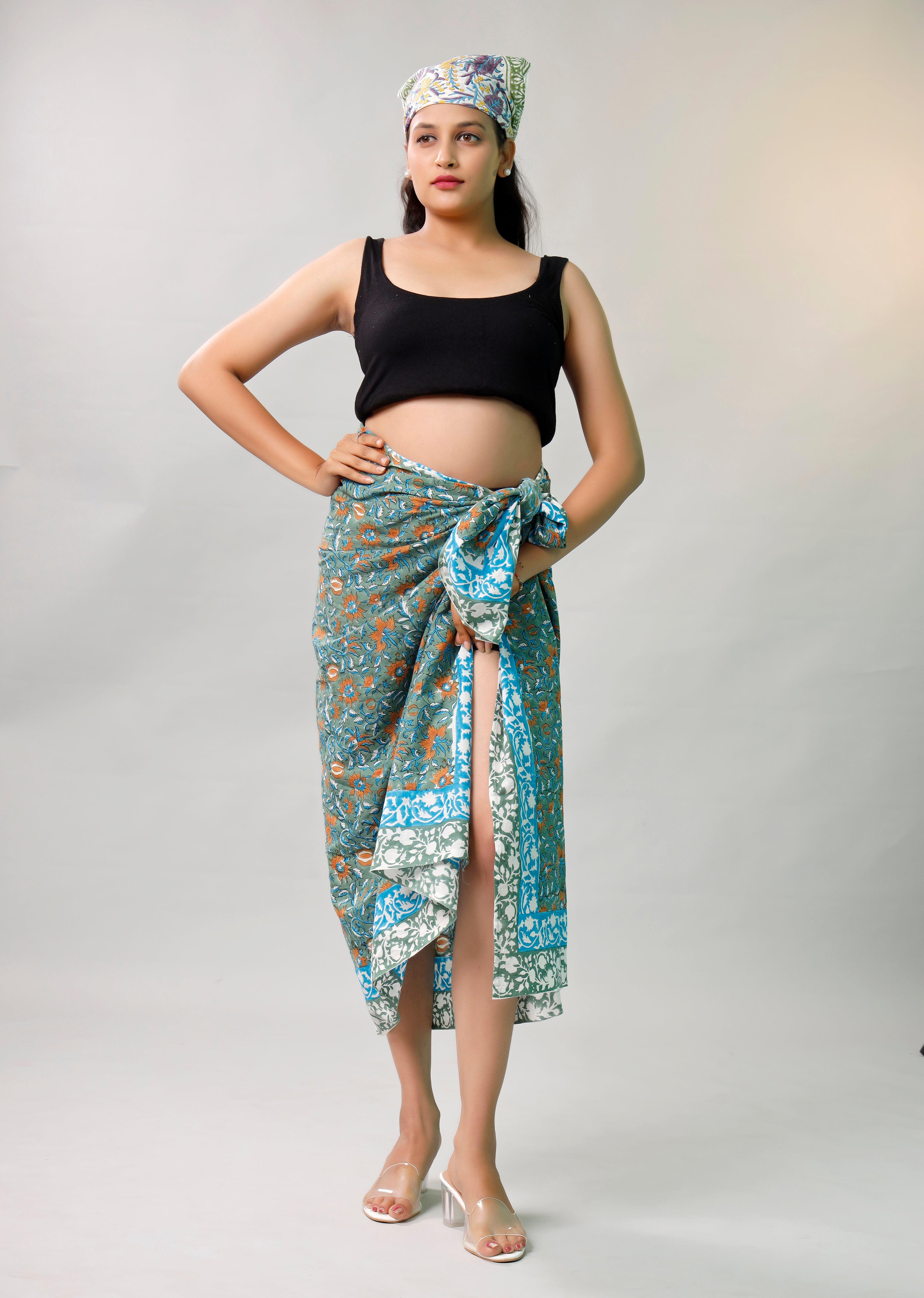 Premium Blue & Green Floral Sarong Versatile Summer Essential