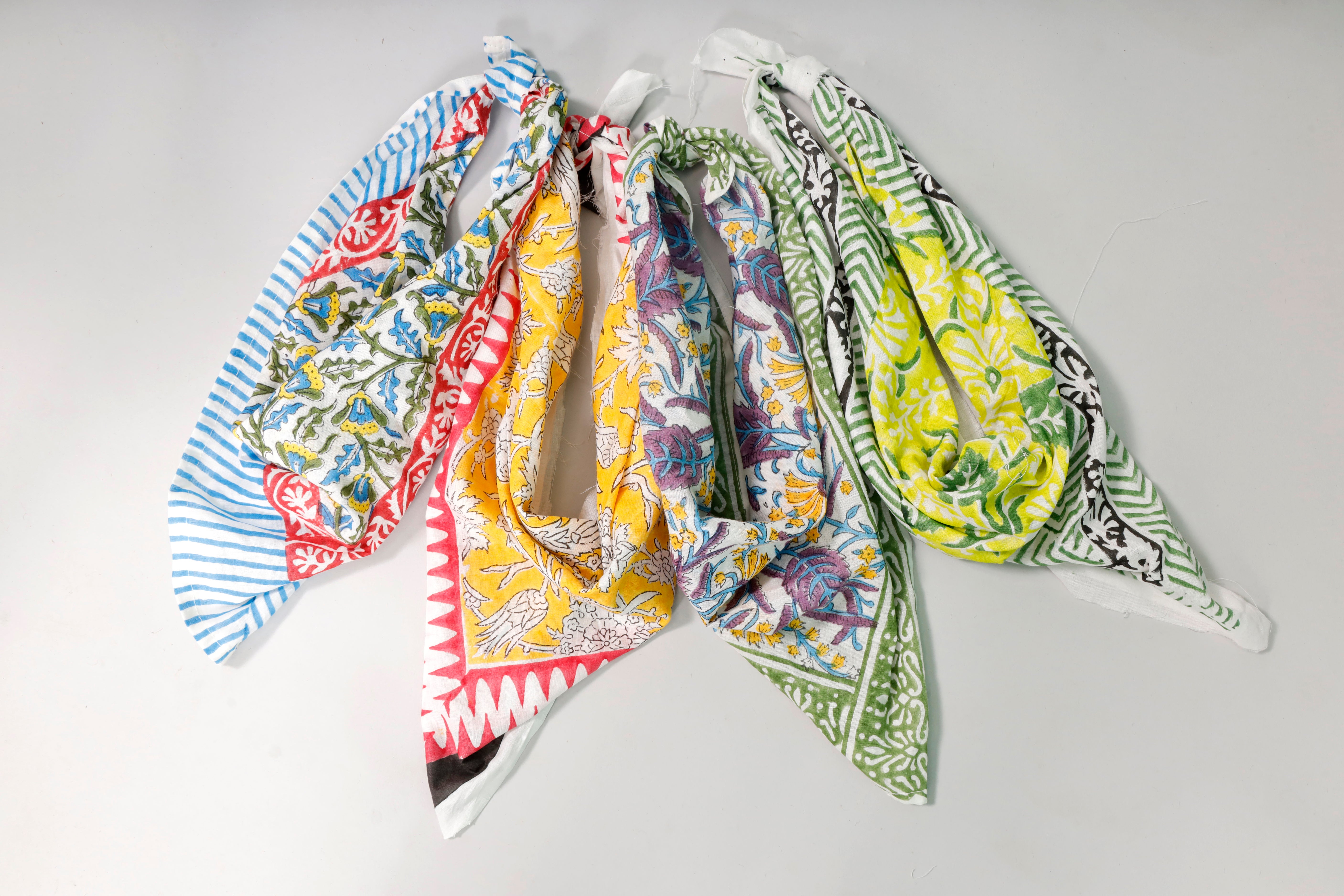 Set of 4 - Bohemian Cotton Bandana, Unisex Eco Summer Scarf, Lightweight Handmade Neck Wrap
