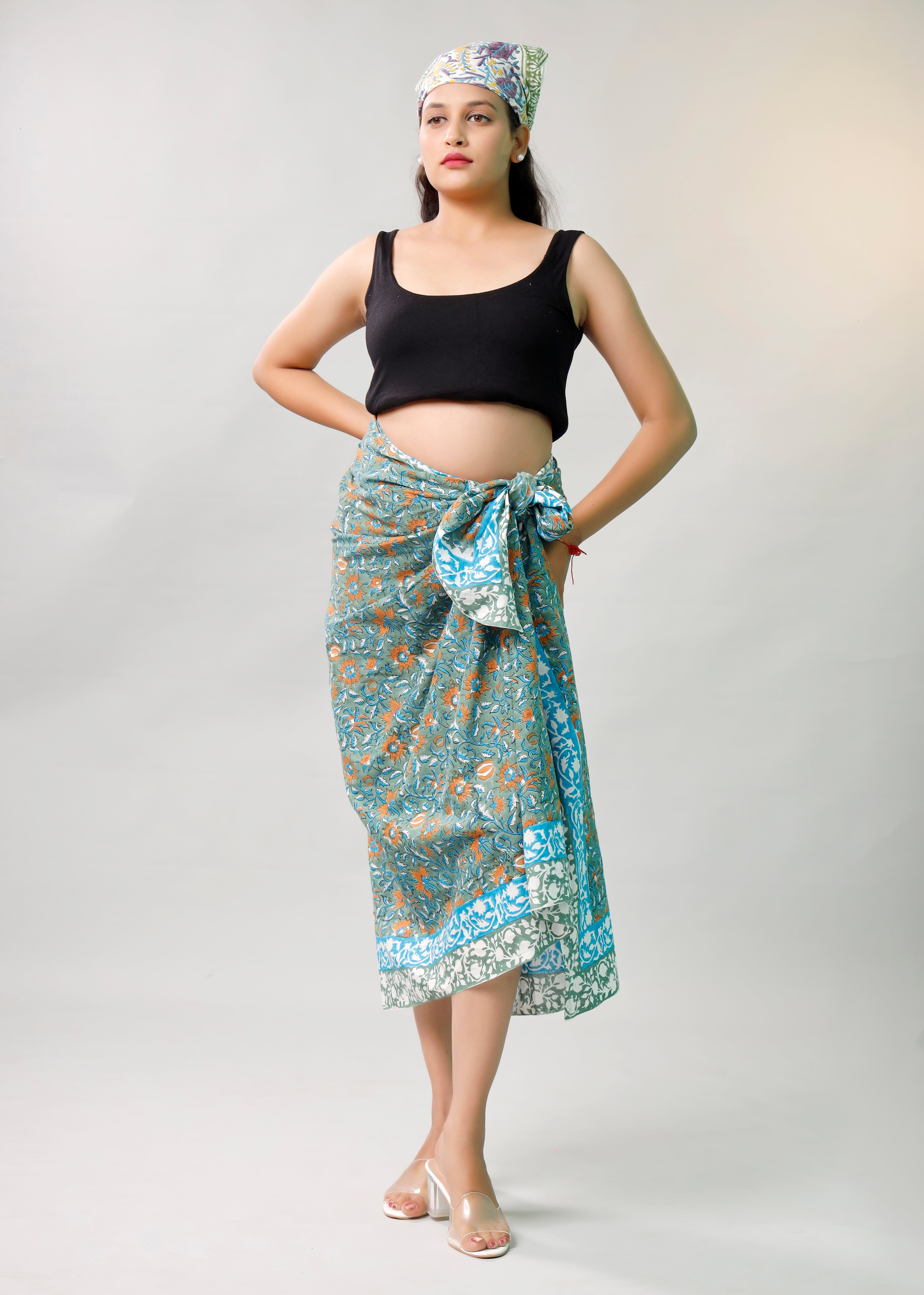 Premium Blue & Green Floral Sarong Versatile Summer Essential