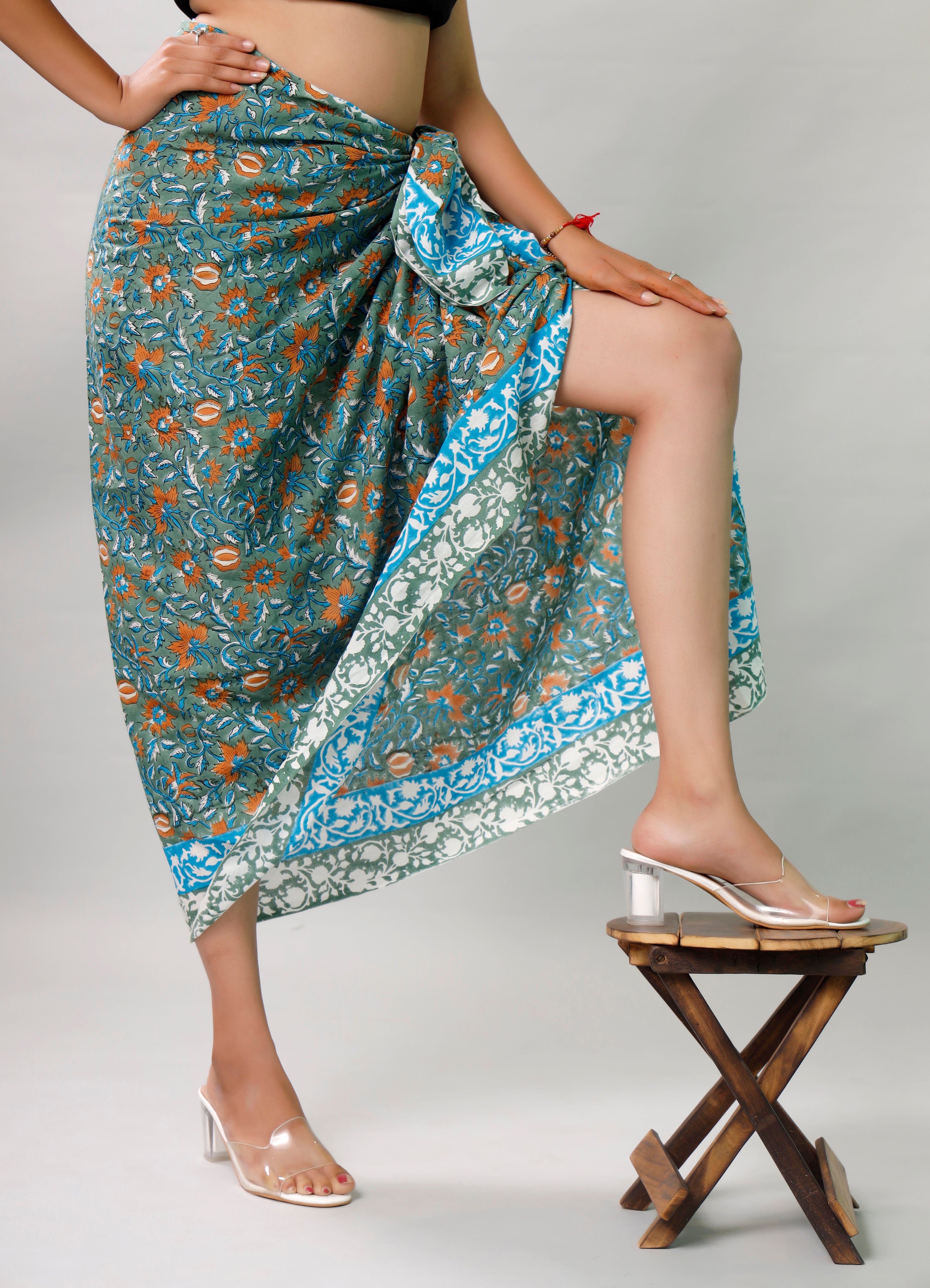 Premium Blue & Green Floral Sarong Versatile Summer Essential