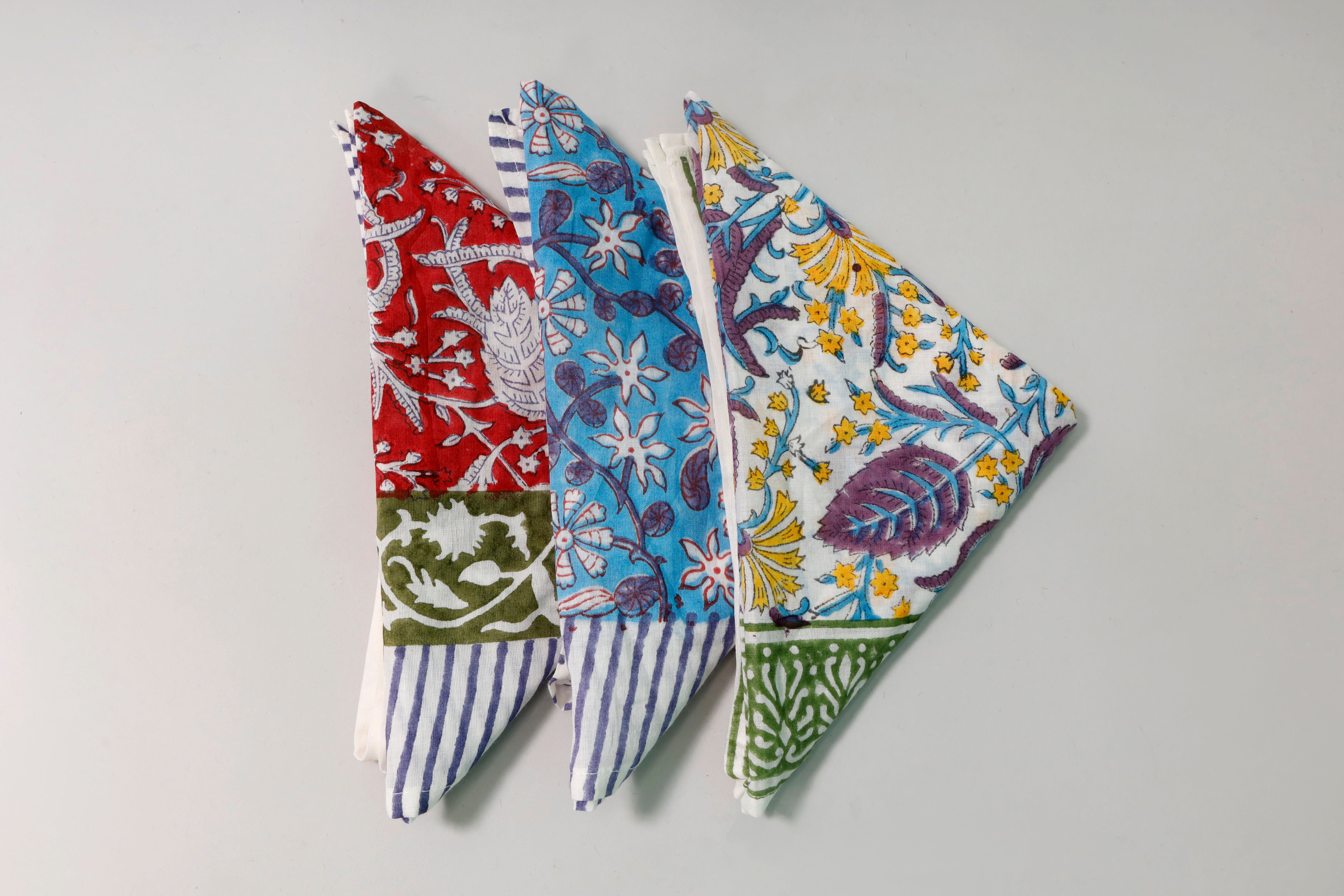 Set of 3-Eco Boho Cotton Bandana, Unisex Lightweight Summer Scarf, Soft Handmade Neck & Head Wrap