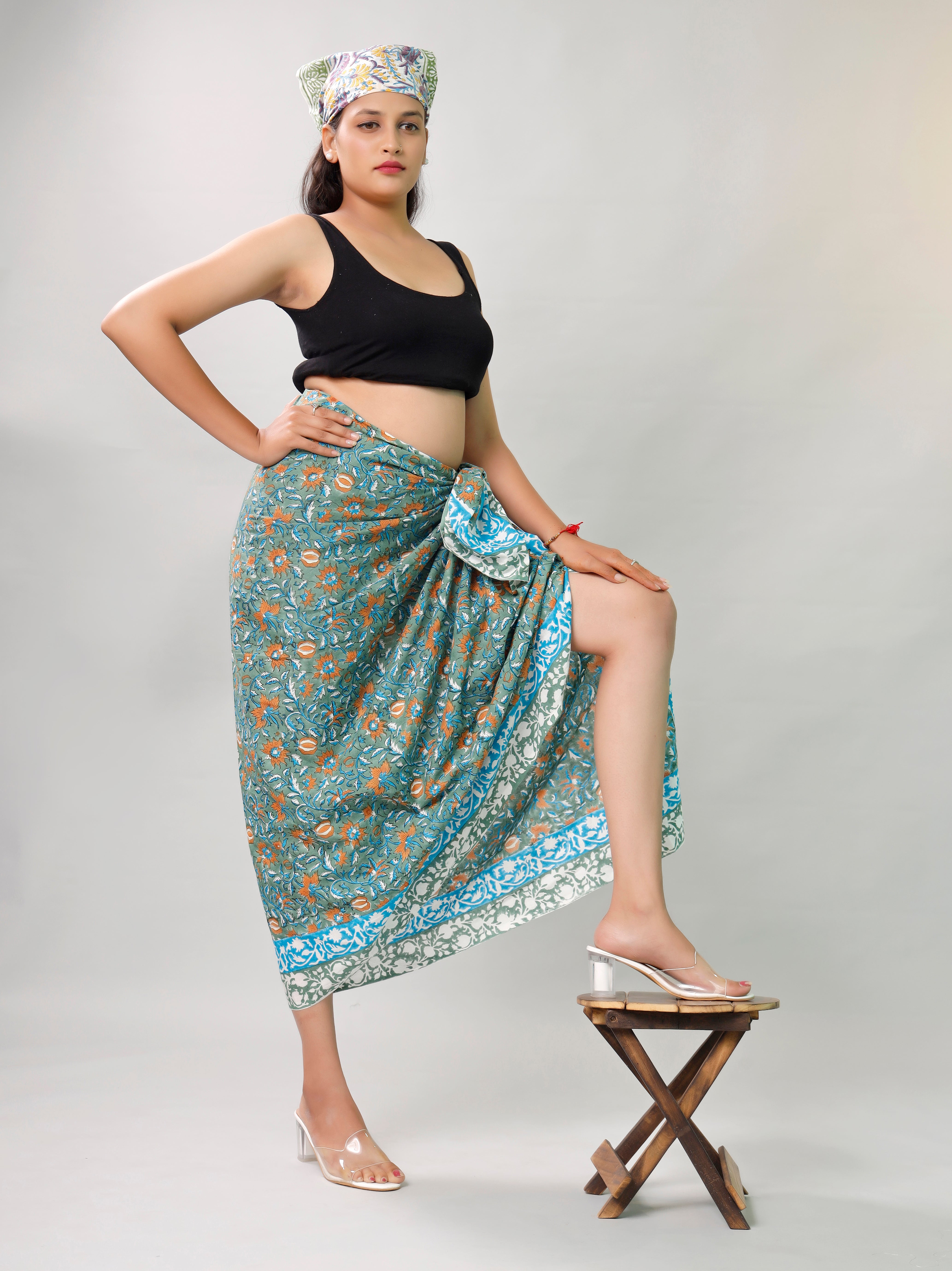 Premium Blue & Green Floral Sarong Versatile Summer Essential