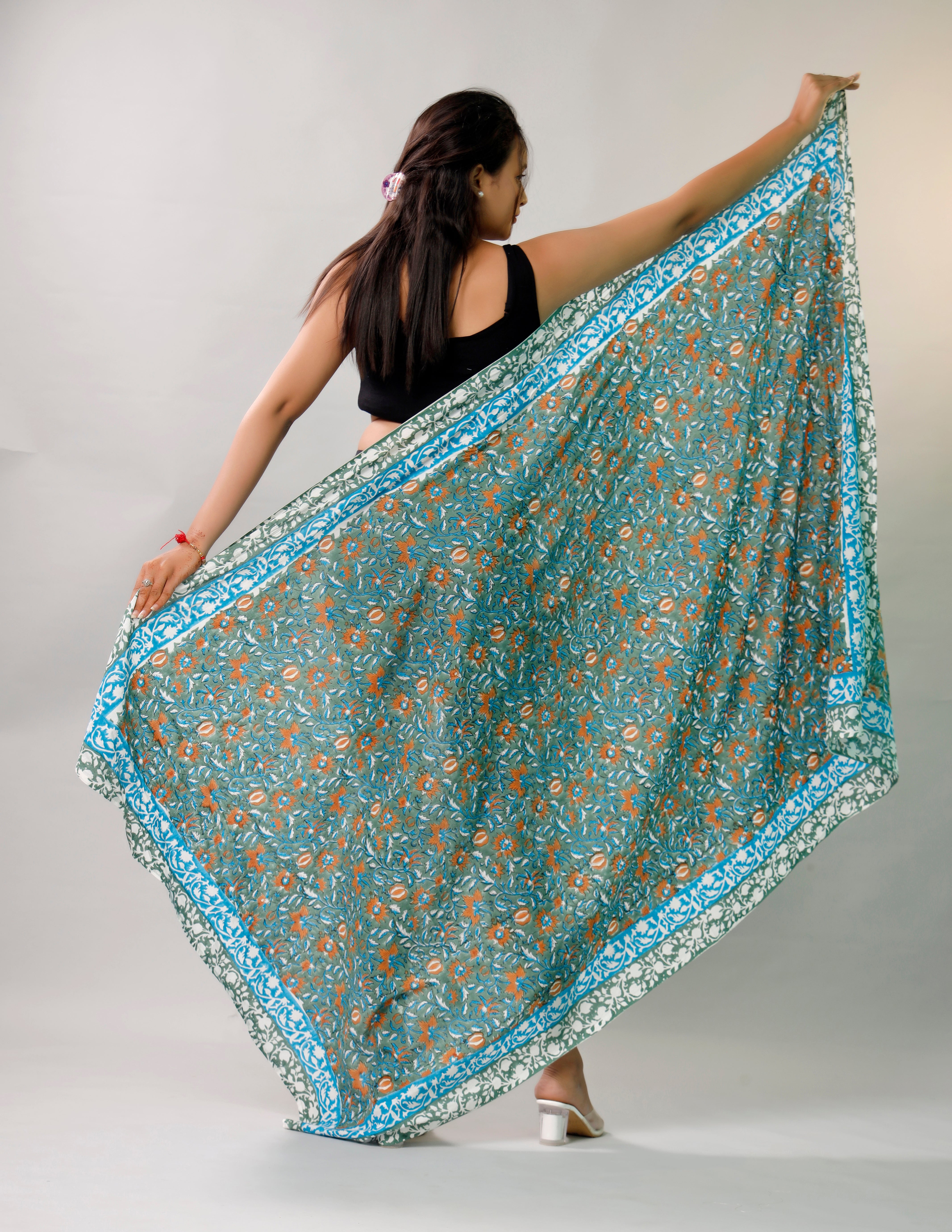 Premium Blue & Green Floral Sarong Versatile Summer Essential