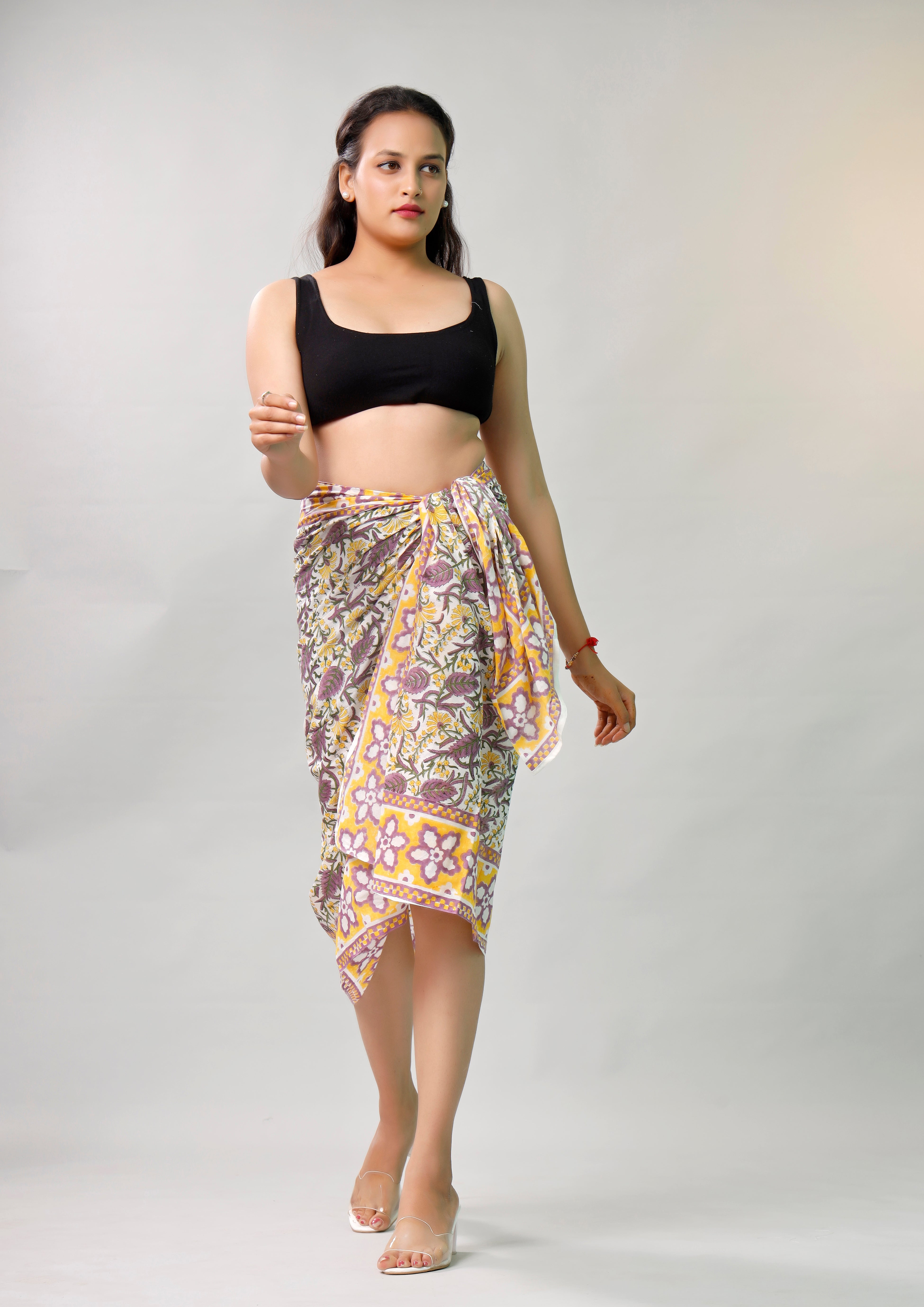 Boho Block Printed Cotton Sarong Scarf, Beach Cover Up, Light Summer Travel Accessory, Natural Soft Cotton, Handmad