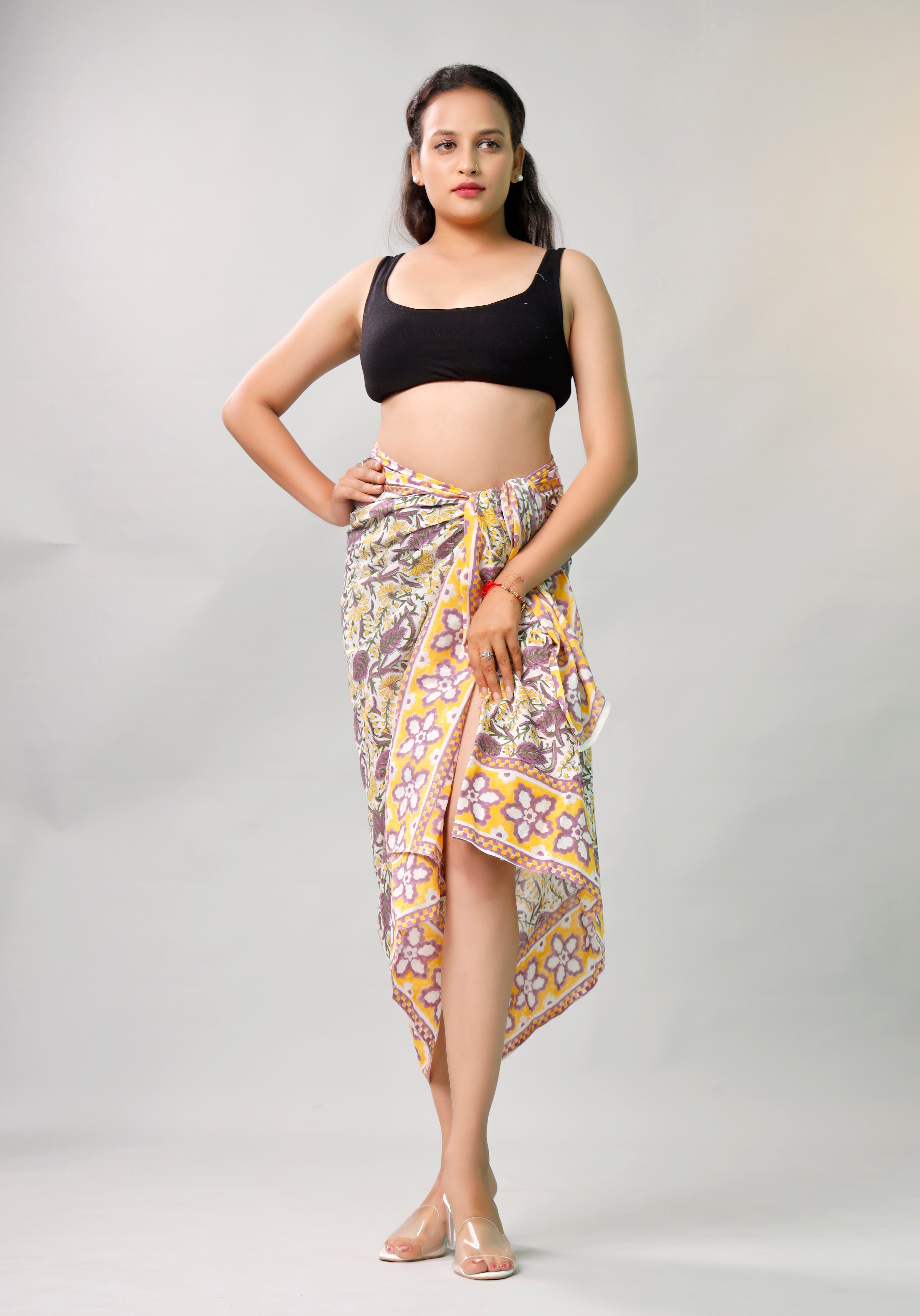 Boho Block Printed Cotton Sarong Scarf, Beach Cover Up, Light Summer Travel Accessory, Natural Soft Cotton, Handmad