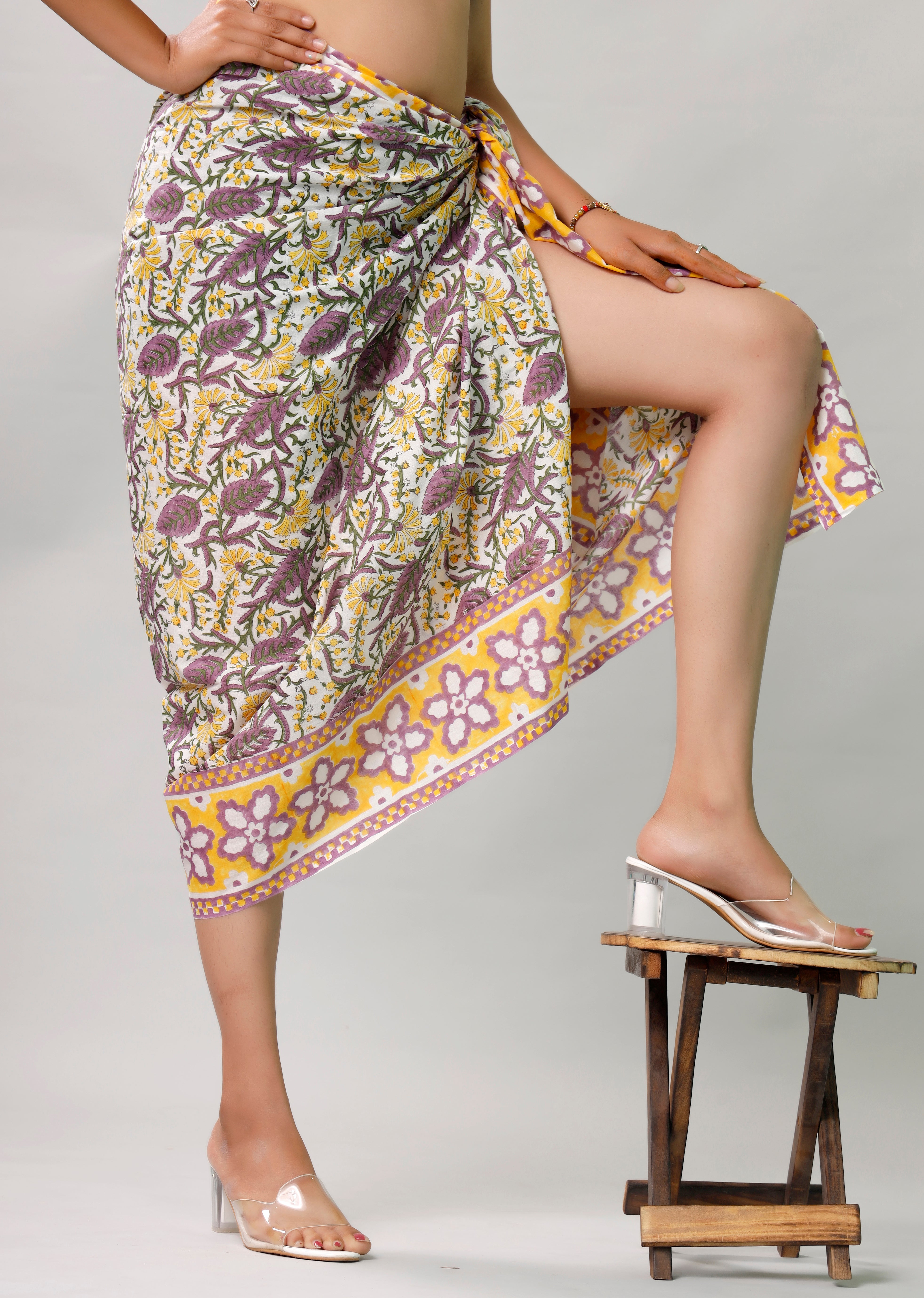 Boho Block Printed Cotton Sarong Scarf, Beach Cover Up, Light Summer Travel Accessory, Natural Soft Cotton, Handmad