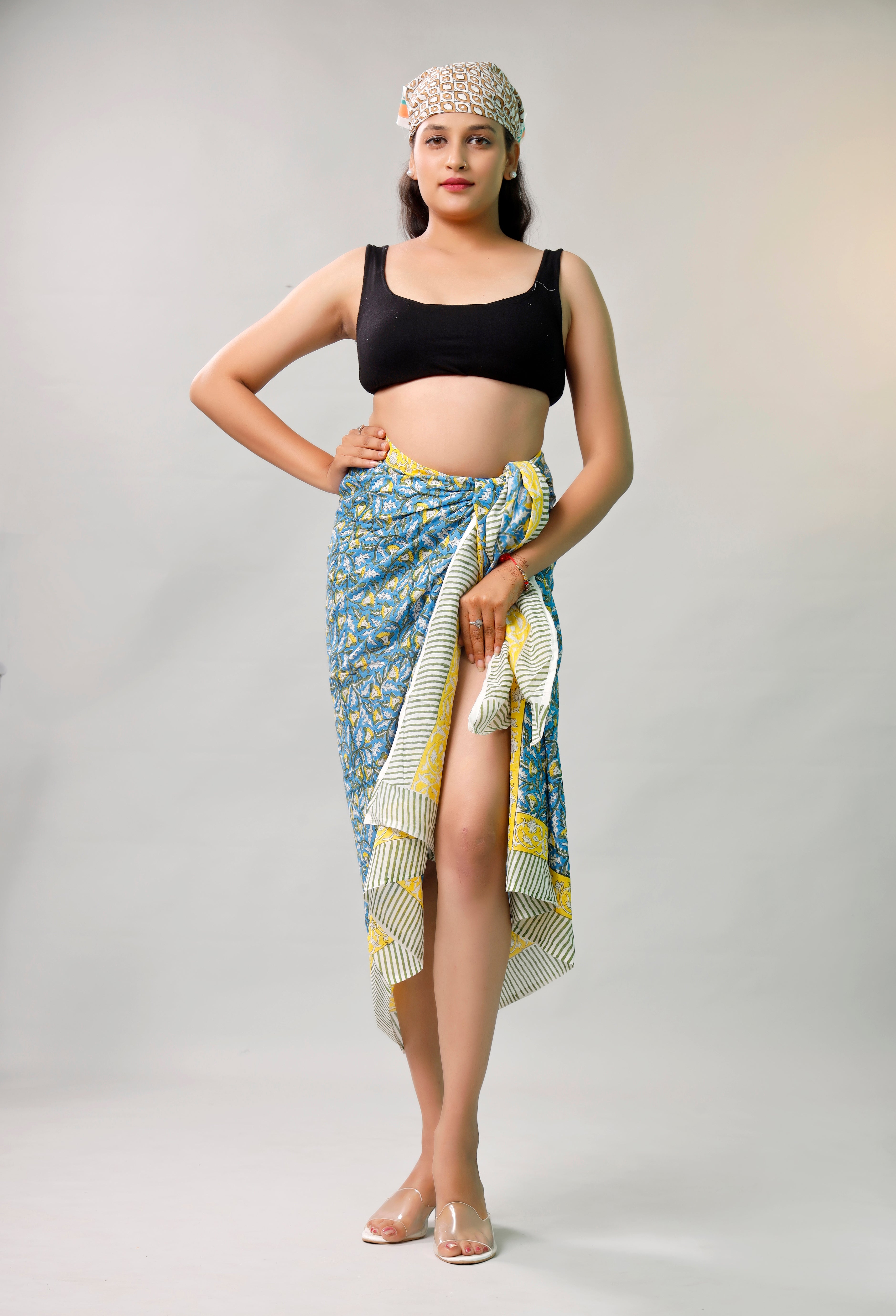 Beach Sarong Wrap Block Print, Lightweight Cotton Scarf, Summer Boho Travel Cover Up, Handcrafted Scarf Wrap, Travel Shawl For Summer