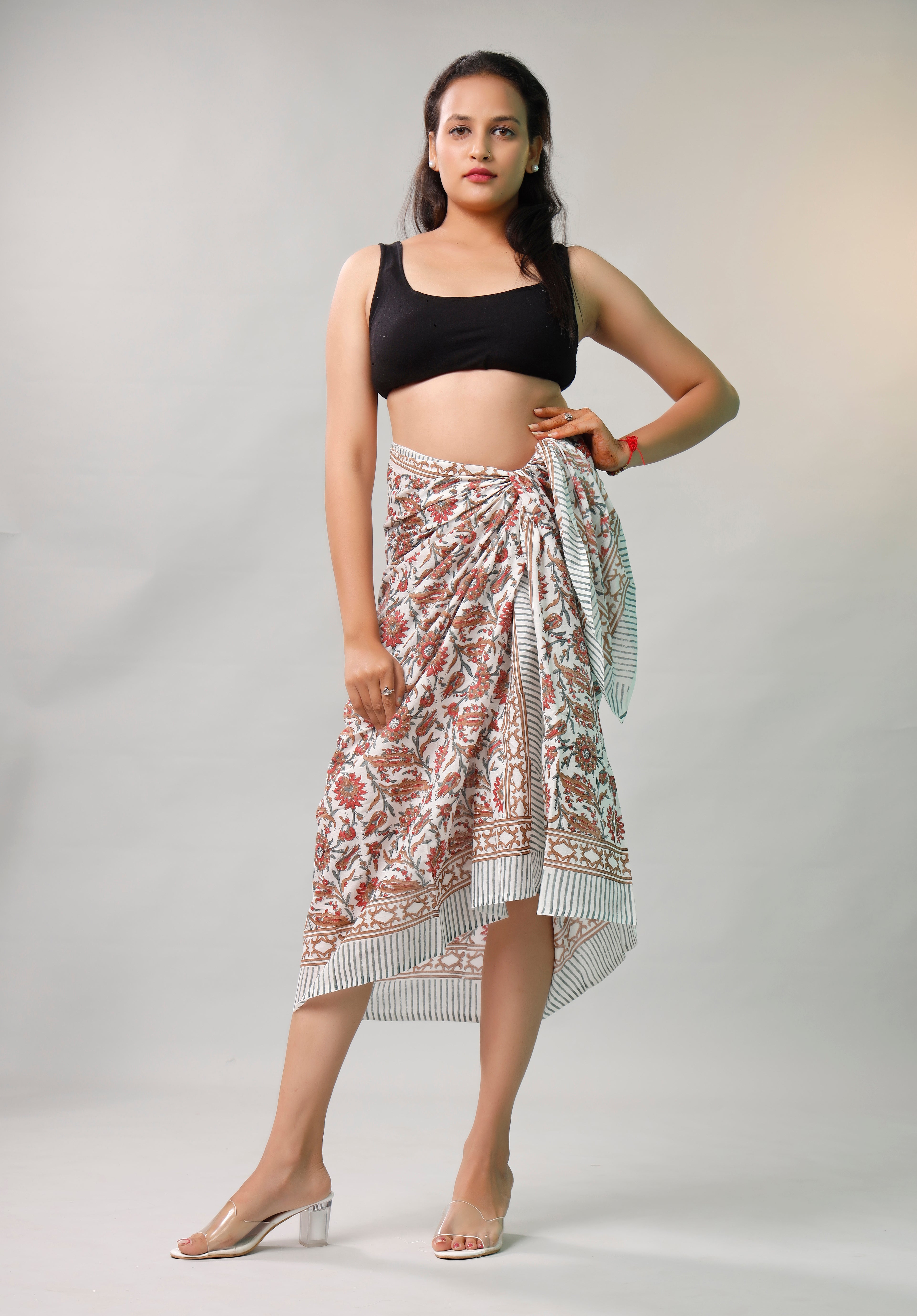 Hand Block Printed Cotton Scarf, Lightweight Sarong, Boho Summer Beach Cover Up, Artisan Handcrafted Pareo Wrap, Gift For Her