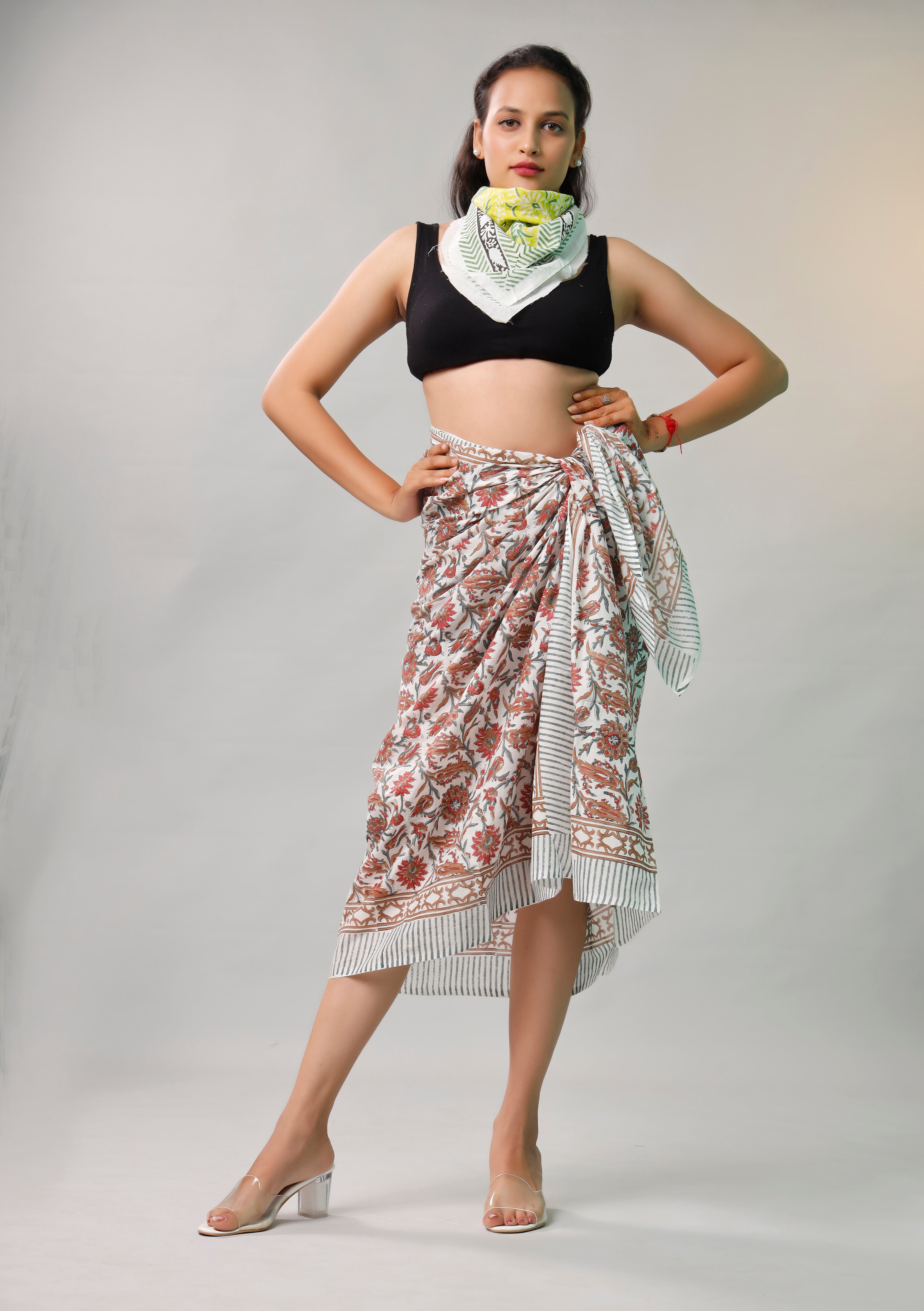 Hand Block Printed Cotton Scarf, Lightweight Sarong, Boho Summer Beach Cover Up, Artisan Handcrafted Pareo Wrap, Gift For Her