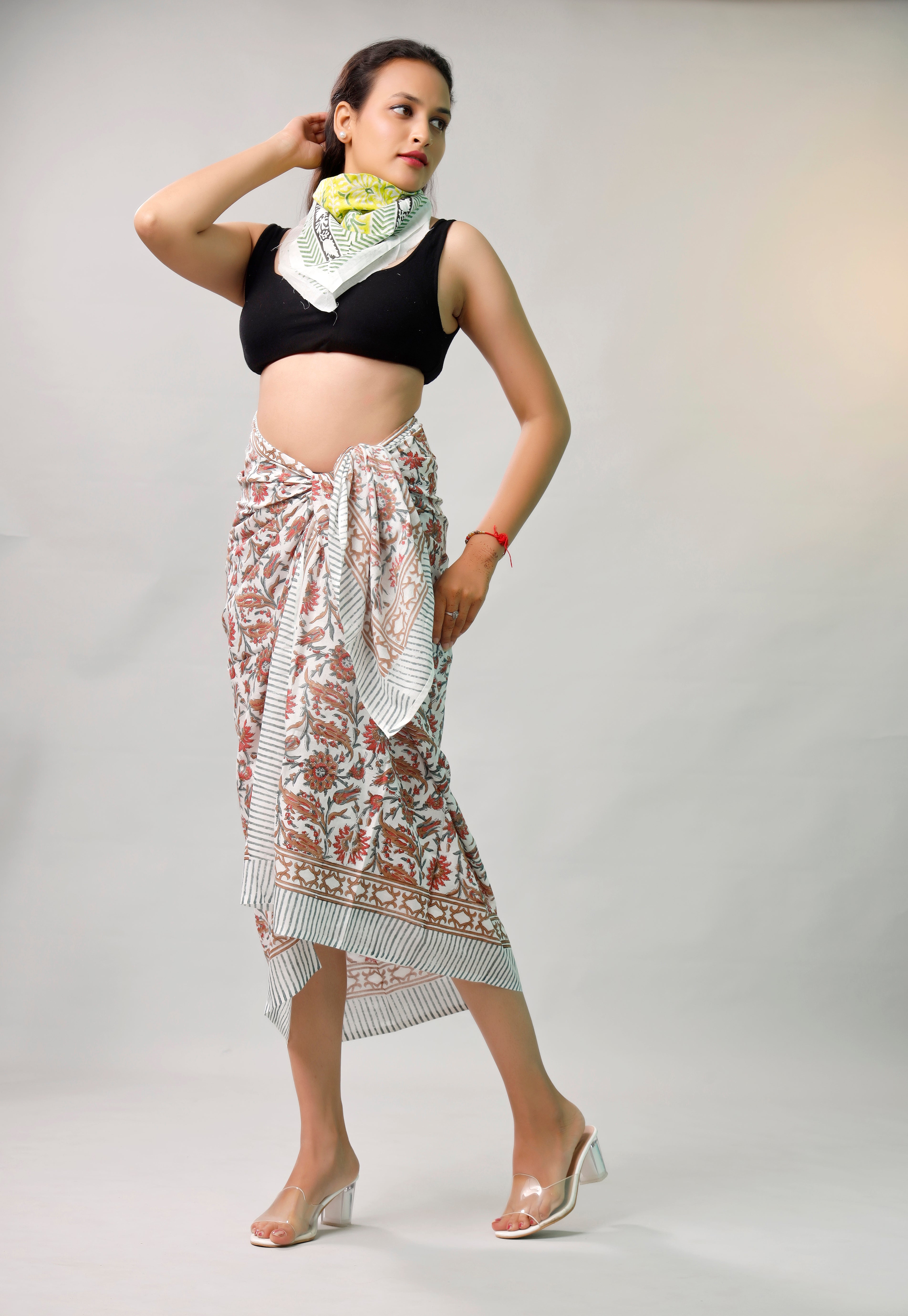 Hand Block Printed Cotton Scarf, Lightweight Sarong, Boho Summer Beach Cover Up, Artisan Handcrafted Pareo Wrap, Gift For Her