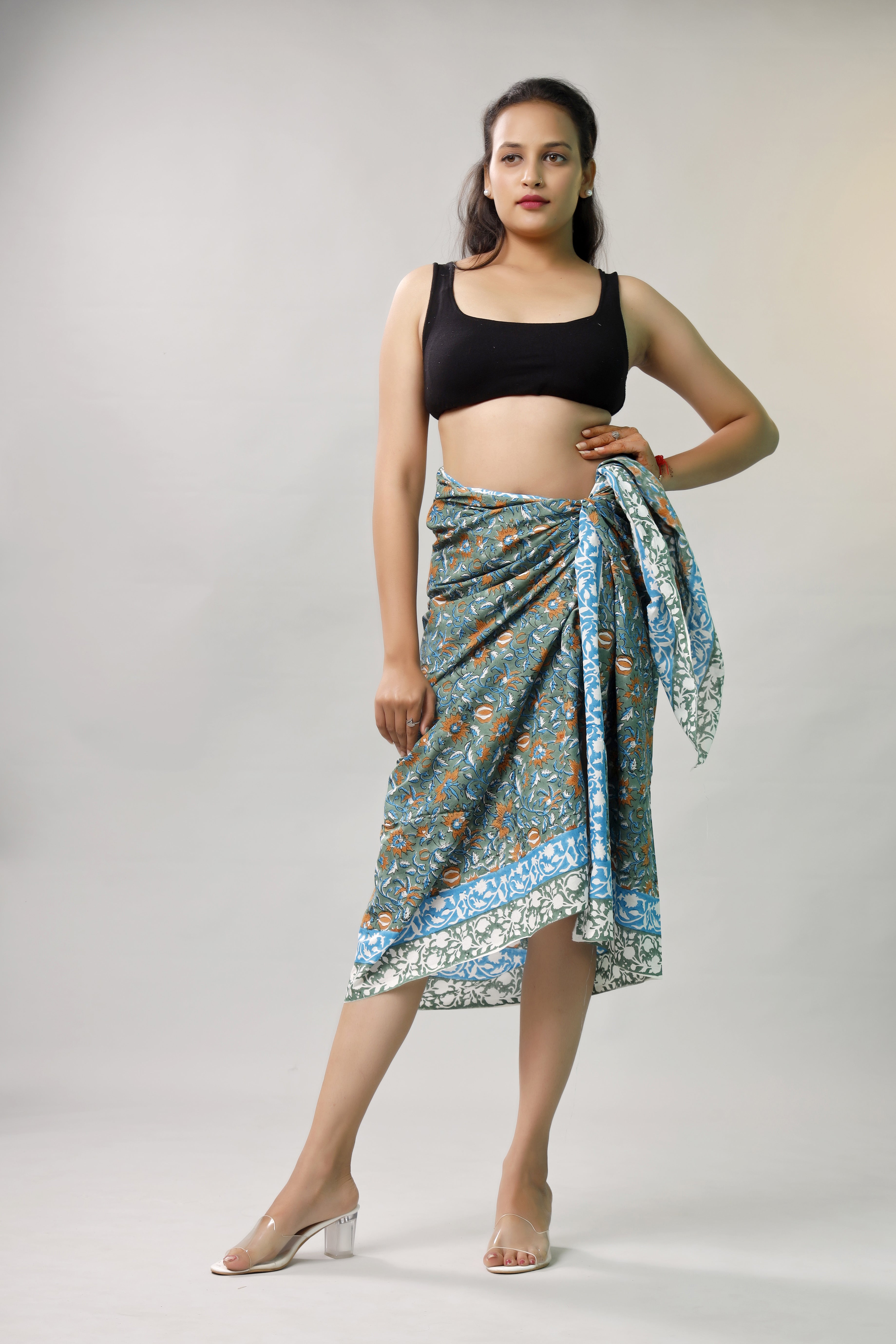 Premium Blue & Green Floral Sarong Versatile Summer Essential