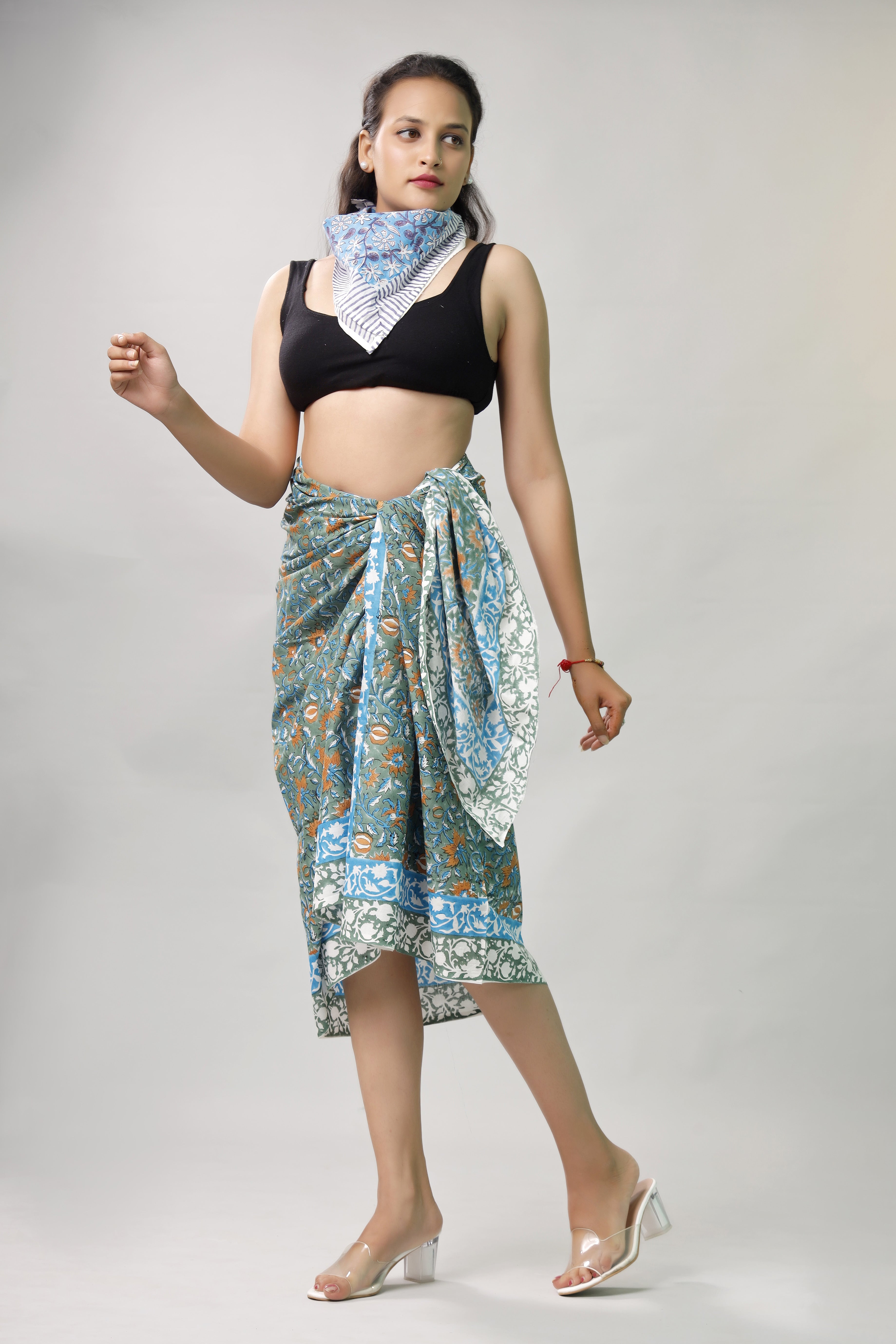 Premium Blue & Green Floral Sarong Versatile Summer Essential