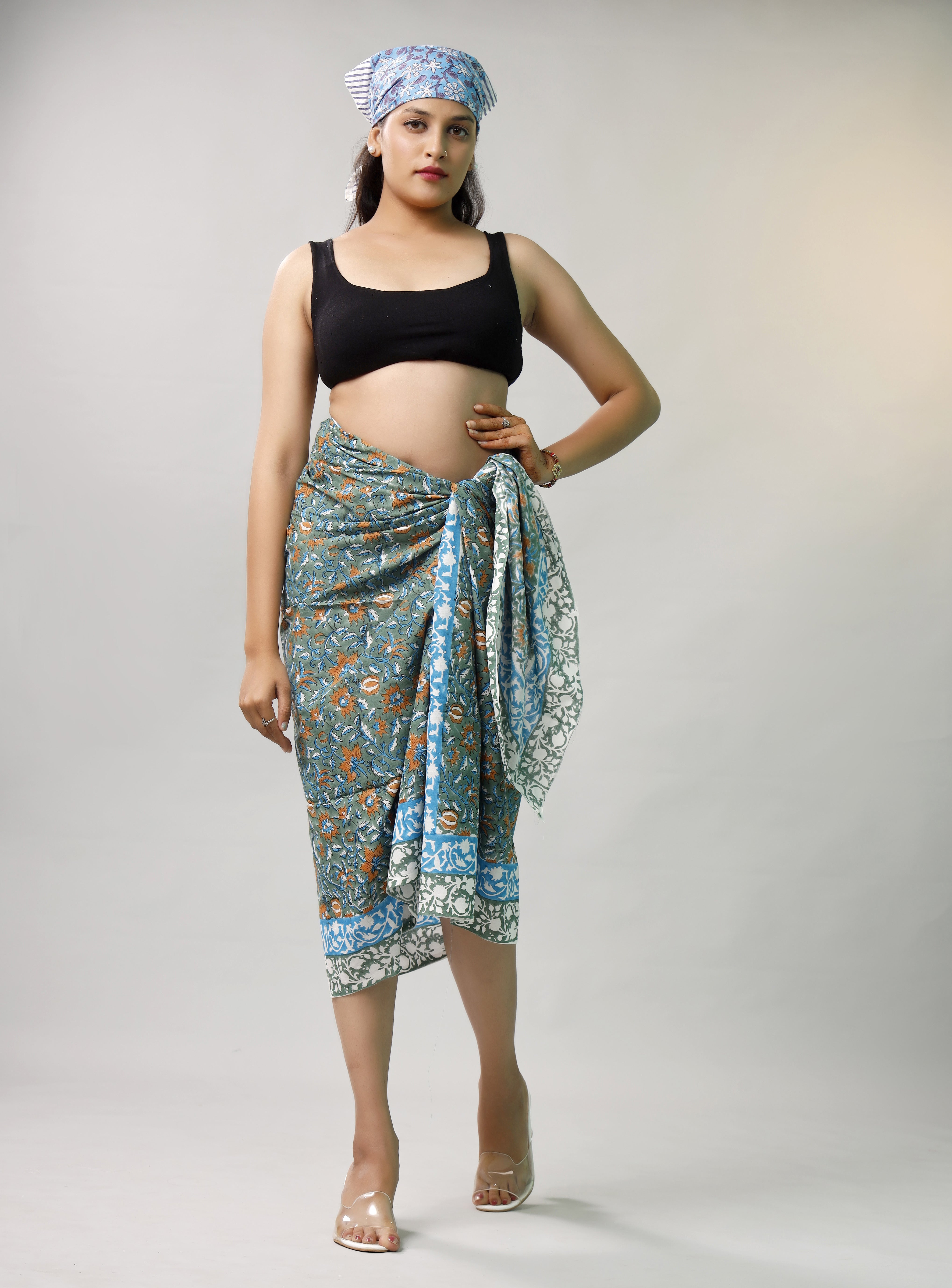 Premium Blue & Green Floral Sarong Versatile Summer Essential