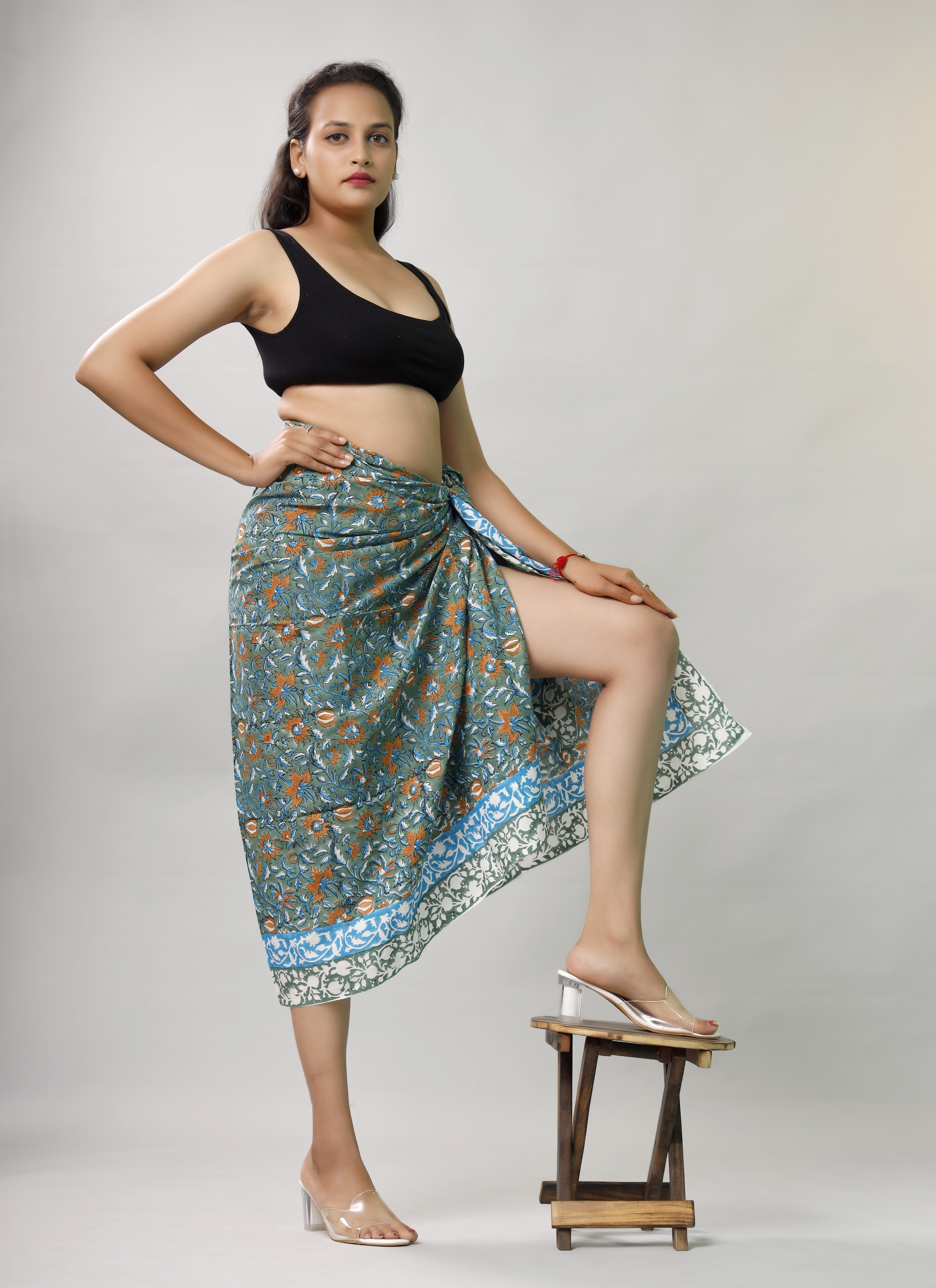 Premium Blue & Green Floral Sarong Versatile Summer Essential