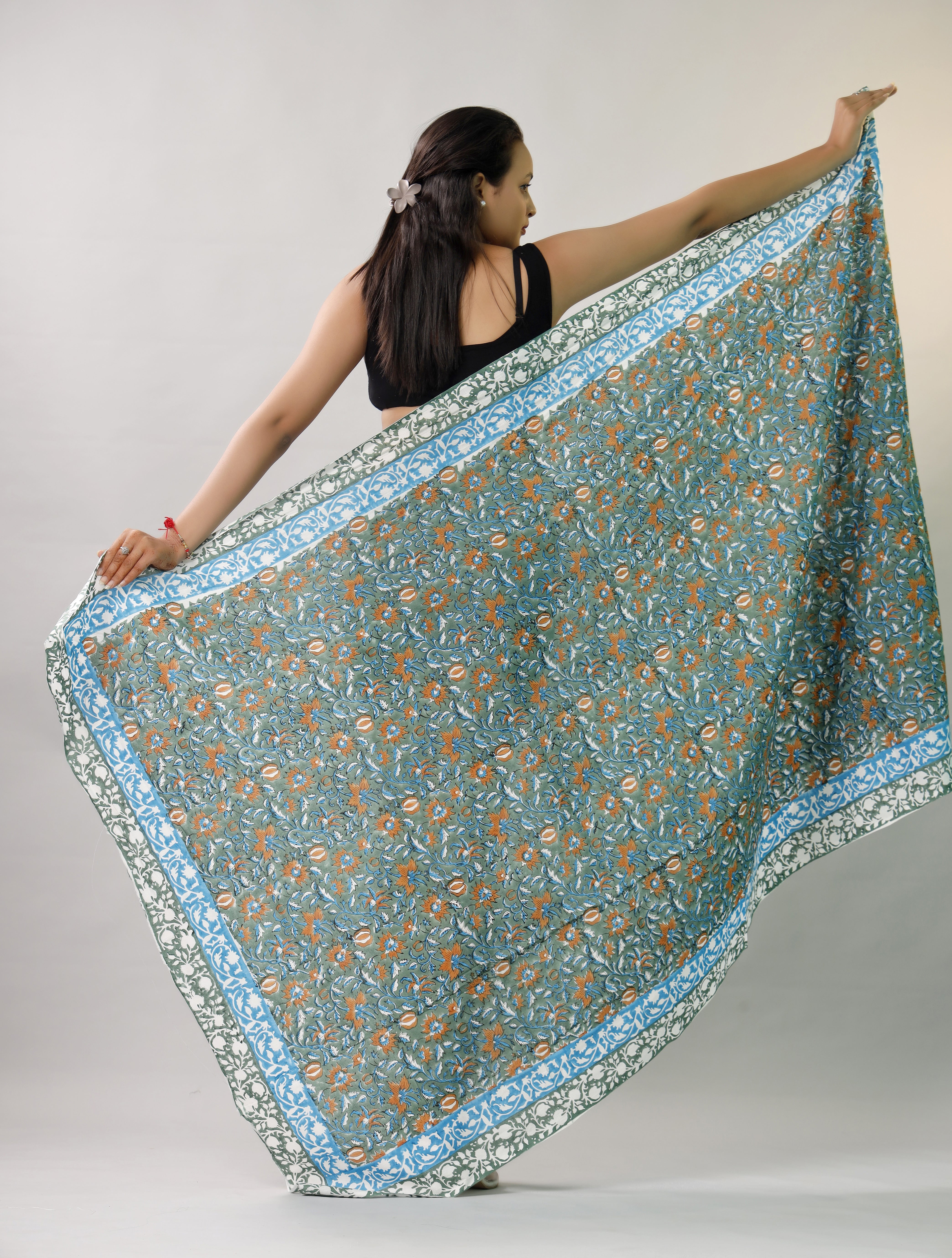 Premium Blue & Green Floral Sarong Versatile Summer Essential