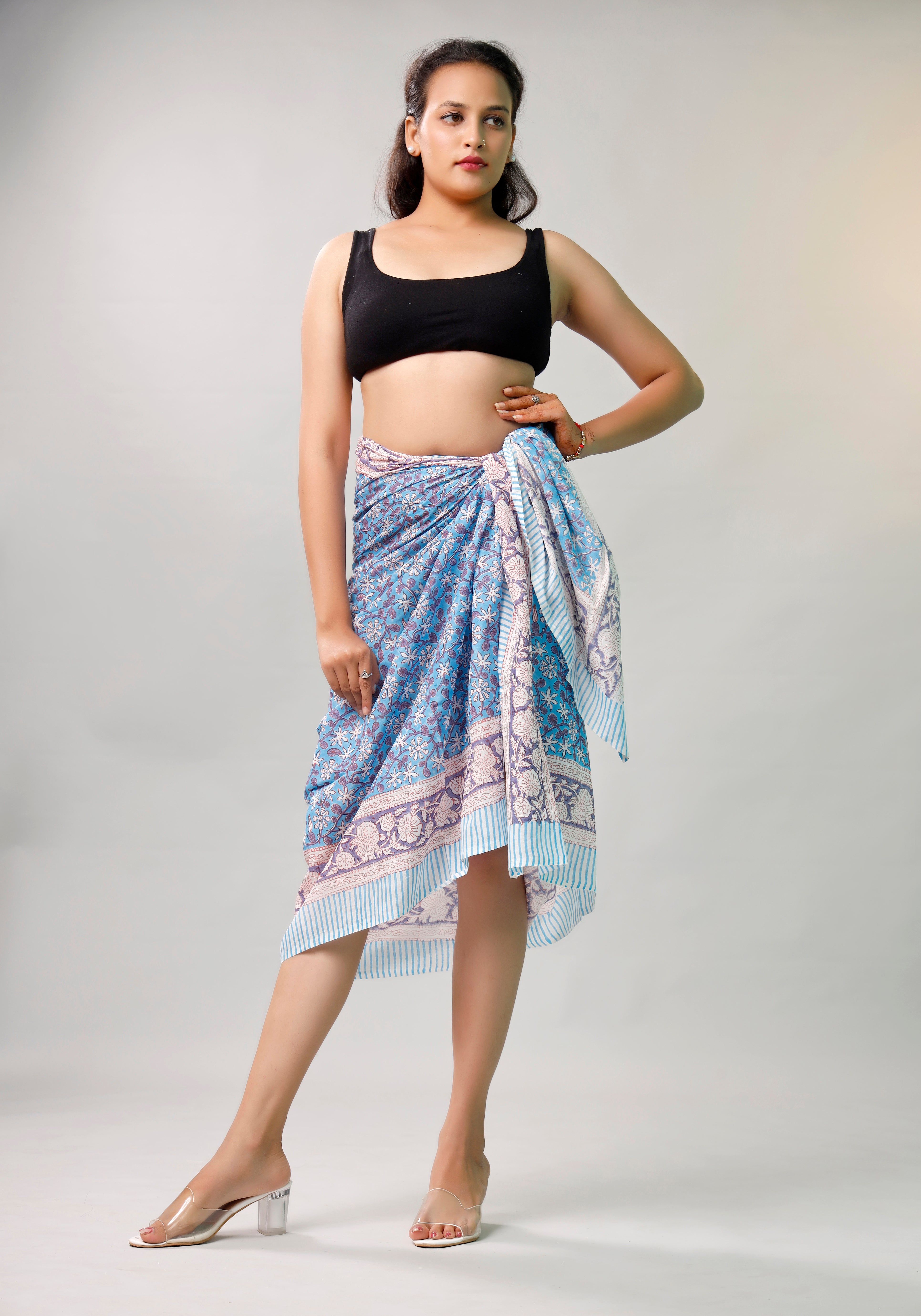 Women’s Lightweight Boho Sarong, Indian Cotton Printed Pareo, Beach Cover Up Wrap, Summer Scarf For Pool And Travel Style