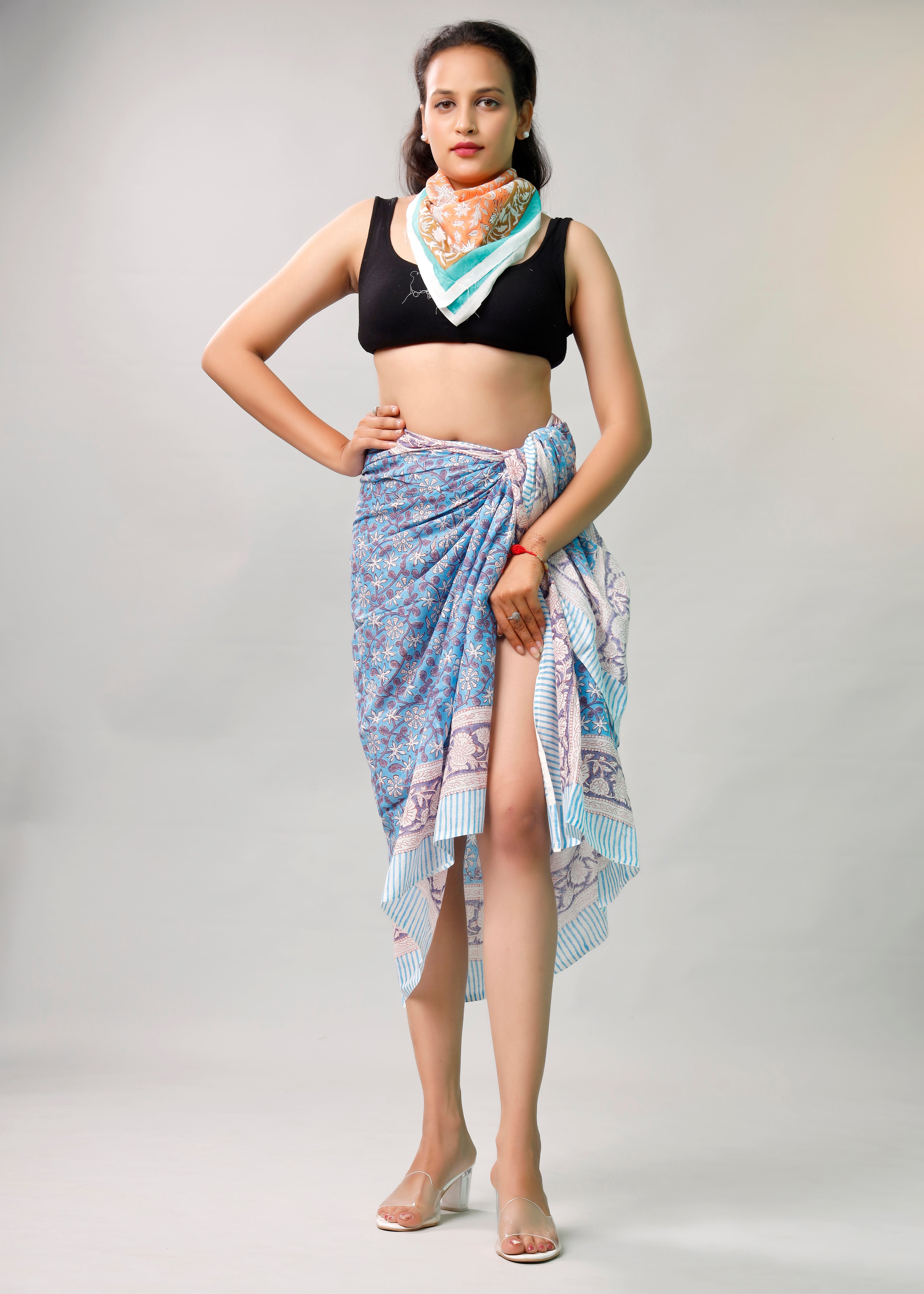 Women’s Lightweight Boho Sarong, Indian Cotton Printed Pareo, Beach Cover Up Wrap, Summer Scarf For Pool And Travel Style