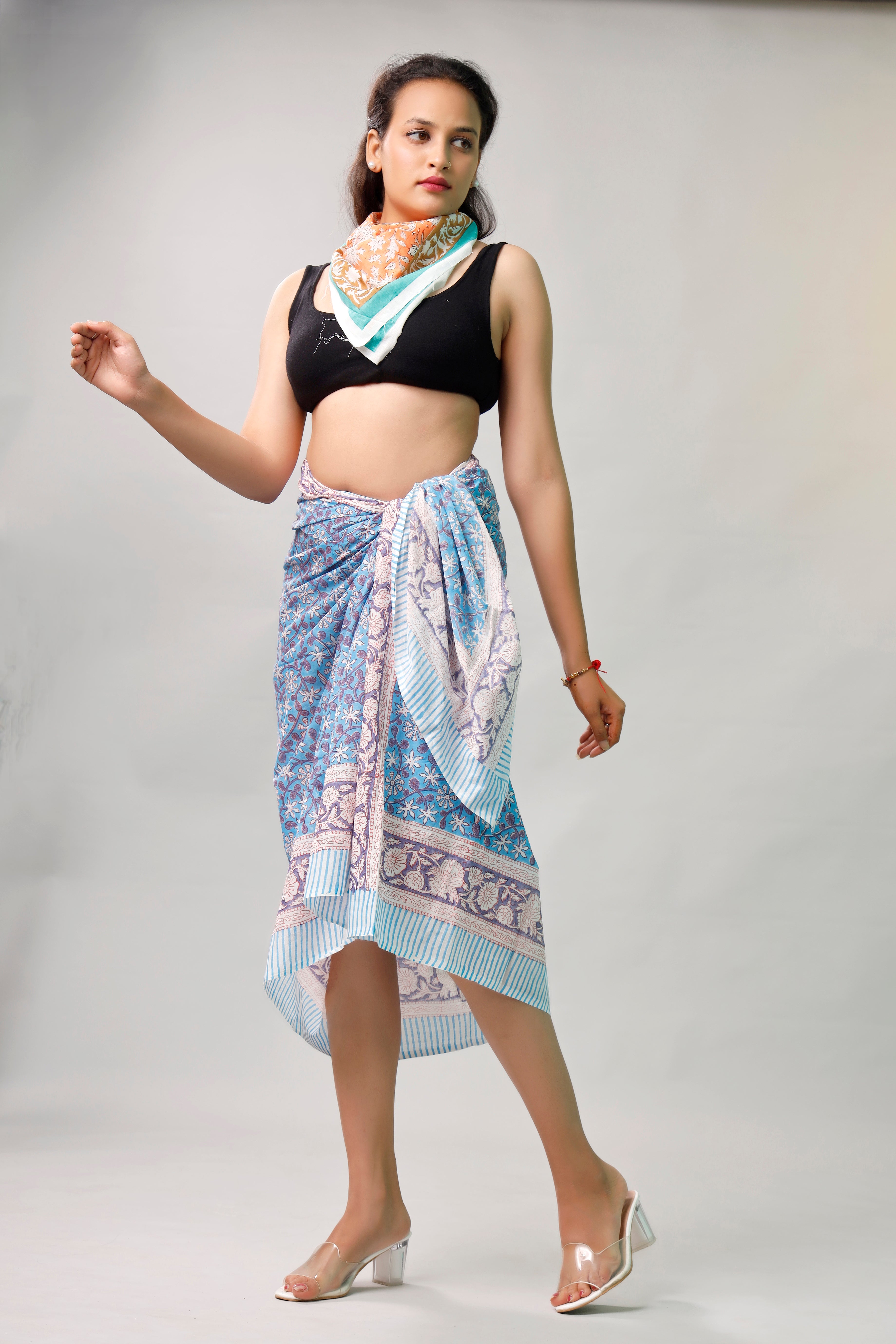 Women’s Lightweight Boho Sarong, Indian Cotton Printed Pareo, Beach Cover Up Wrap, Summer Scarf For Pool And Travel Style