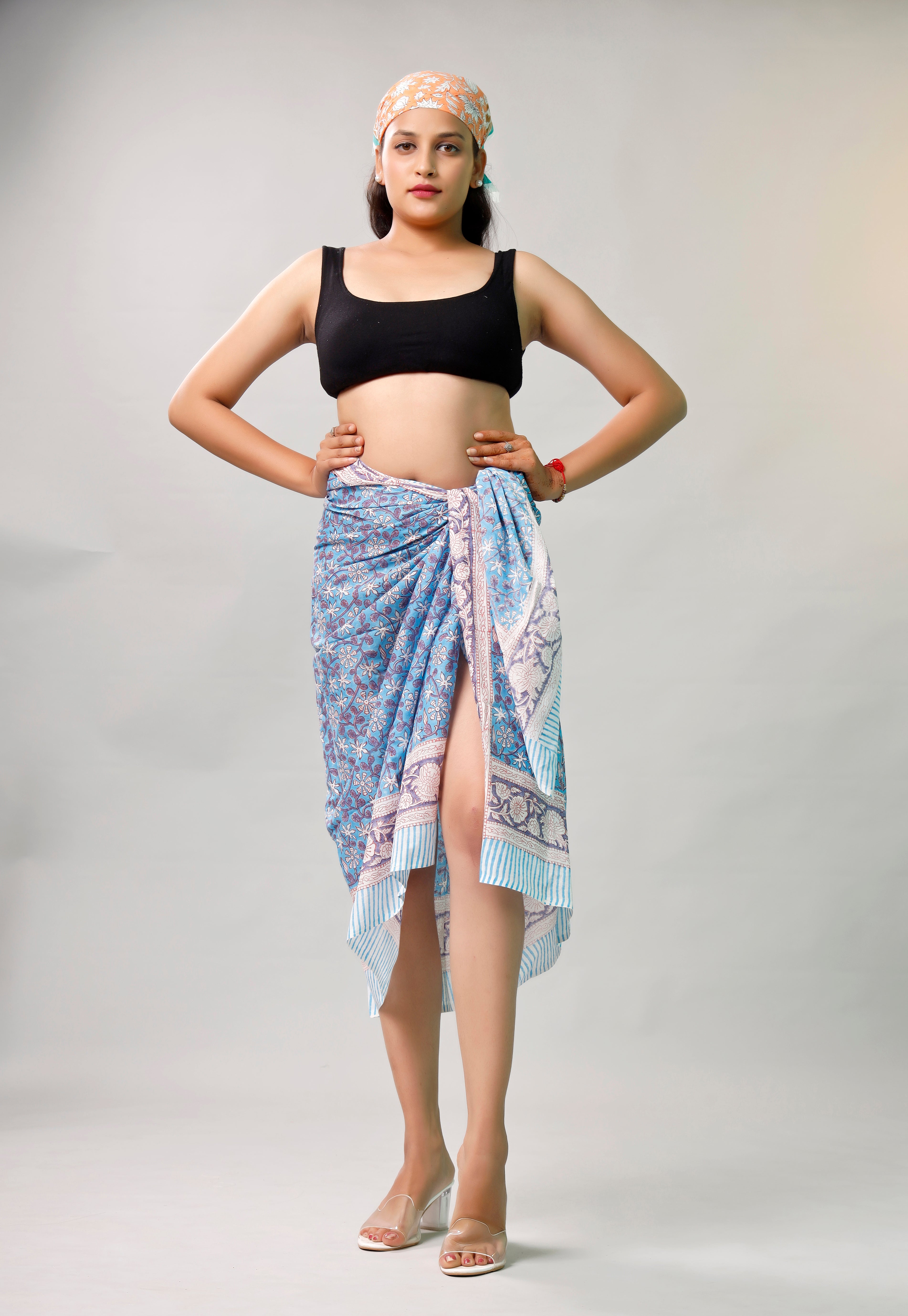 Women’s Lightweight Boho Sarong, Indian Cotton Printed Pareo, Beach Cover Up Wrap, Summer Scarf For Pool And Travel Style