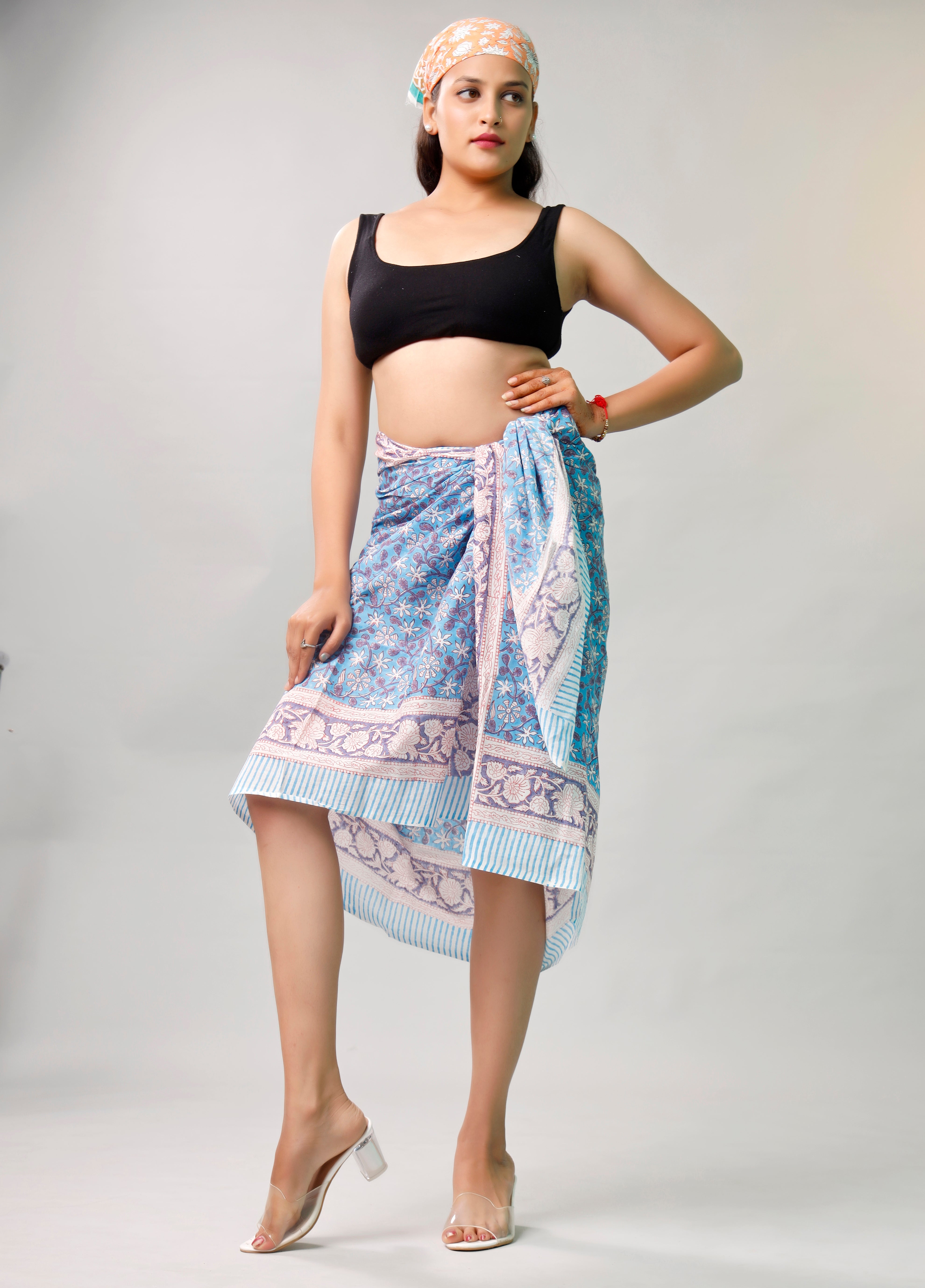 Women’s Lightweight Boho Sarong, Indian Cotton Printed Pareo, Beach Cover Up Wrap, Summer Scarf For Pool And Travel Style