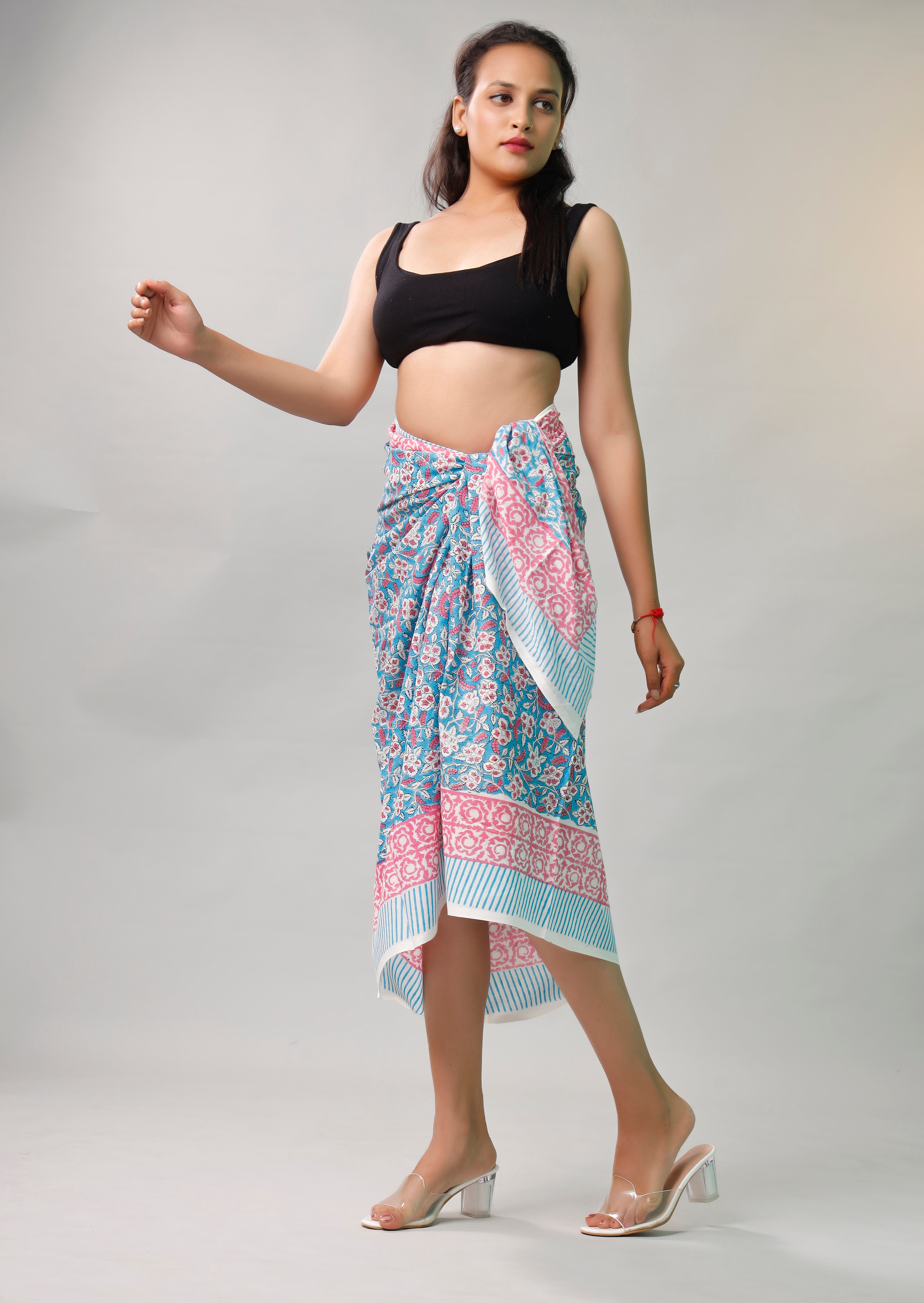 Lightweight Boho Cotton Sarong, Women’s Indian Print Pareo, Beach Cover Up Wrap Scarf for Poolside Style