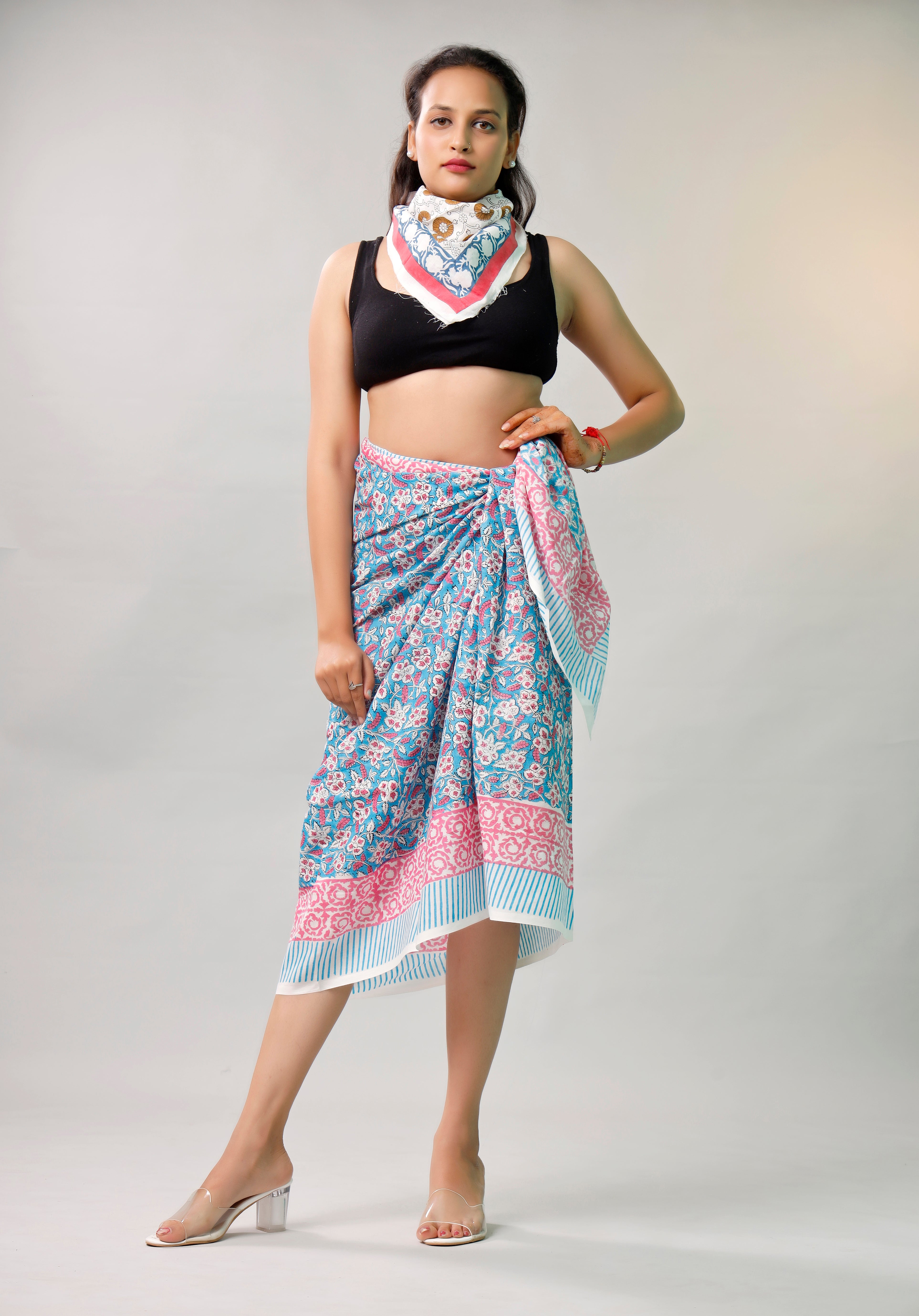 Lightweight Boho Cotton Sarong, Women’s Indian Print Pareo, Beach Cover Up Wrap Scarf for Poolside Style