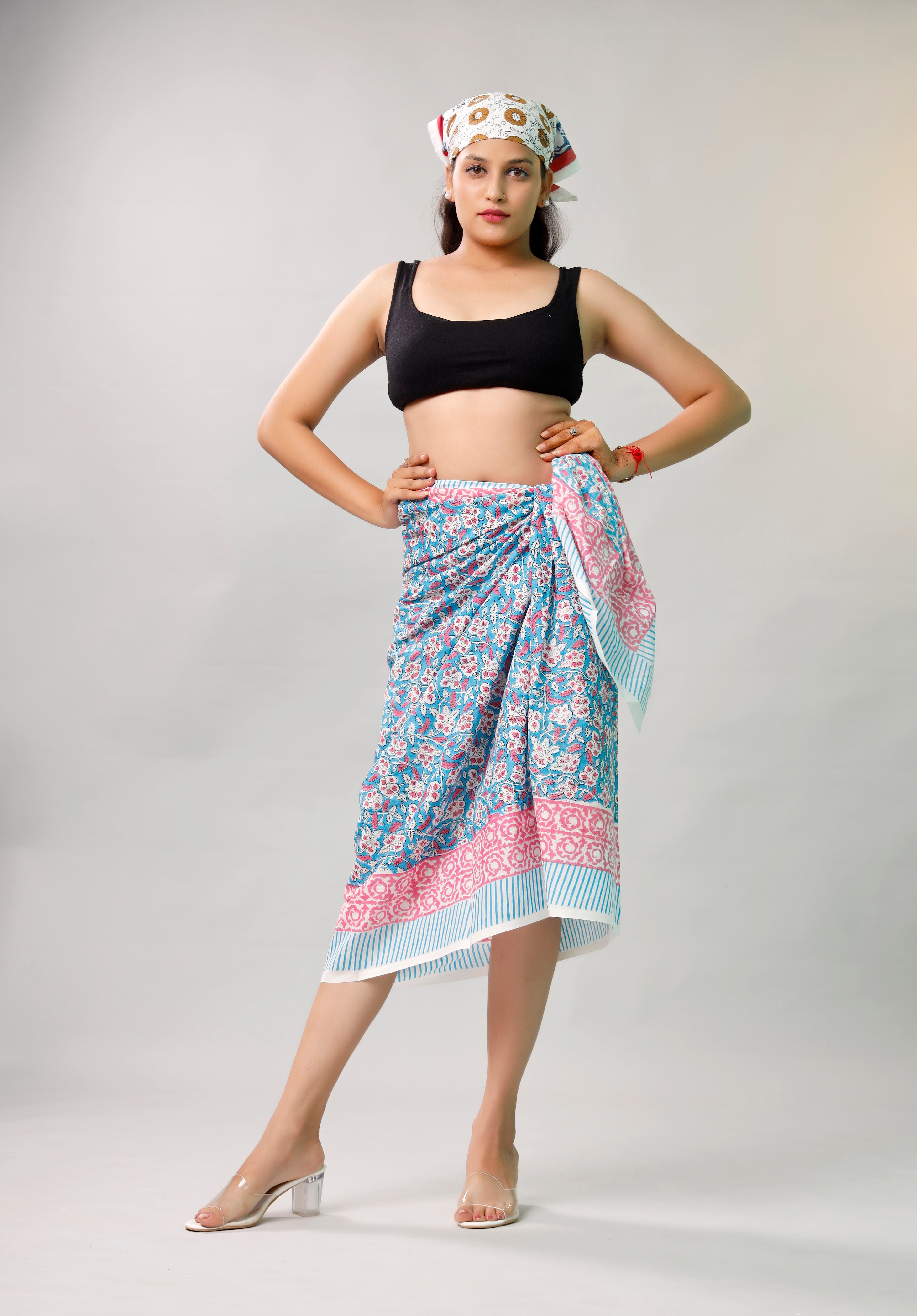 Lightweight Boho Cotton Sarong, Women’s Indian Print Pareo, Beach Cover Up Wrap Scarf for Poolside Style