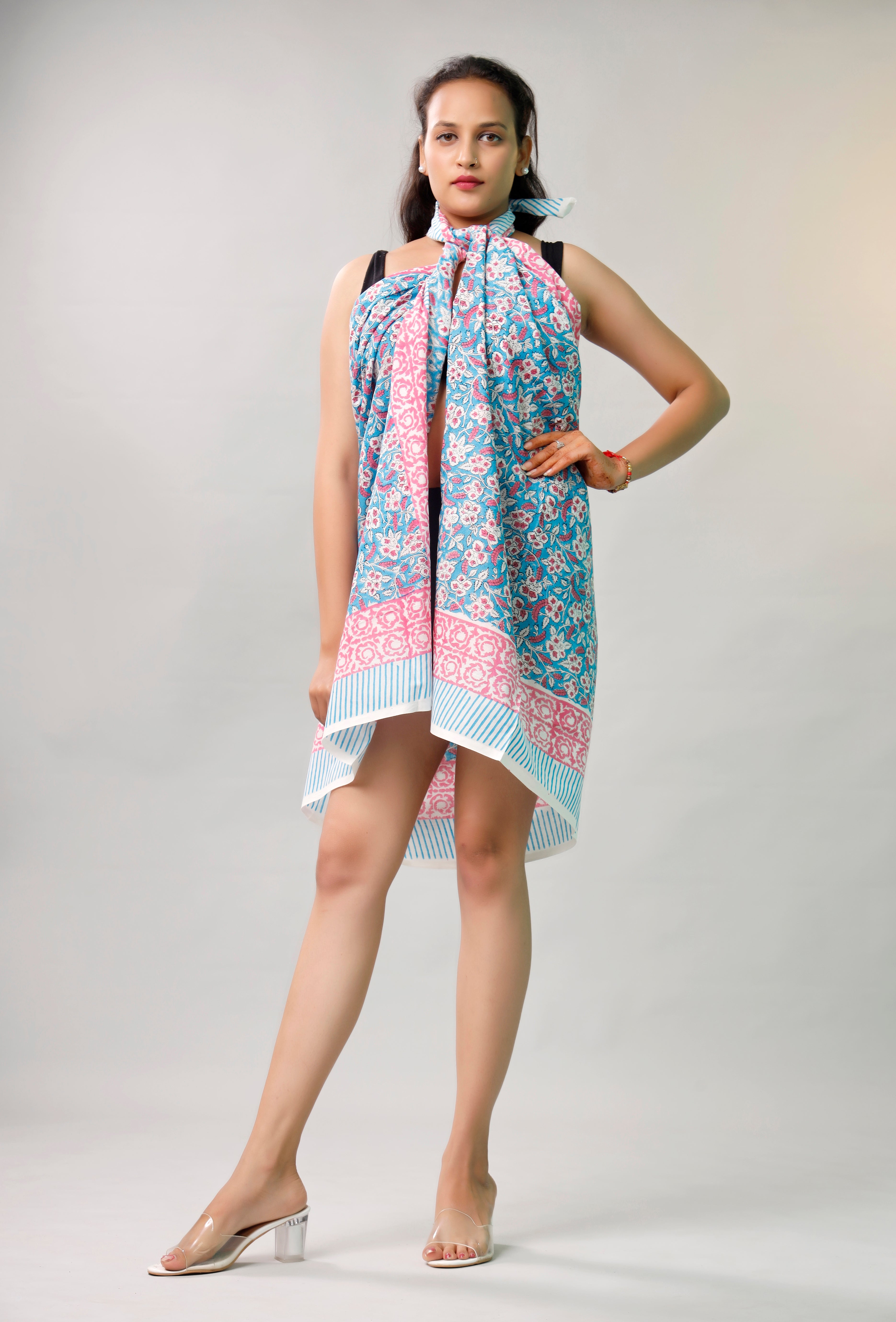 Lightweight Boho Cotton Sarong, Women’s Indian Print Pareo, Beach Cover Up Wrap Scarf for Poolside Style