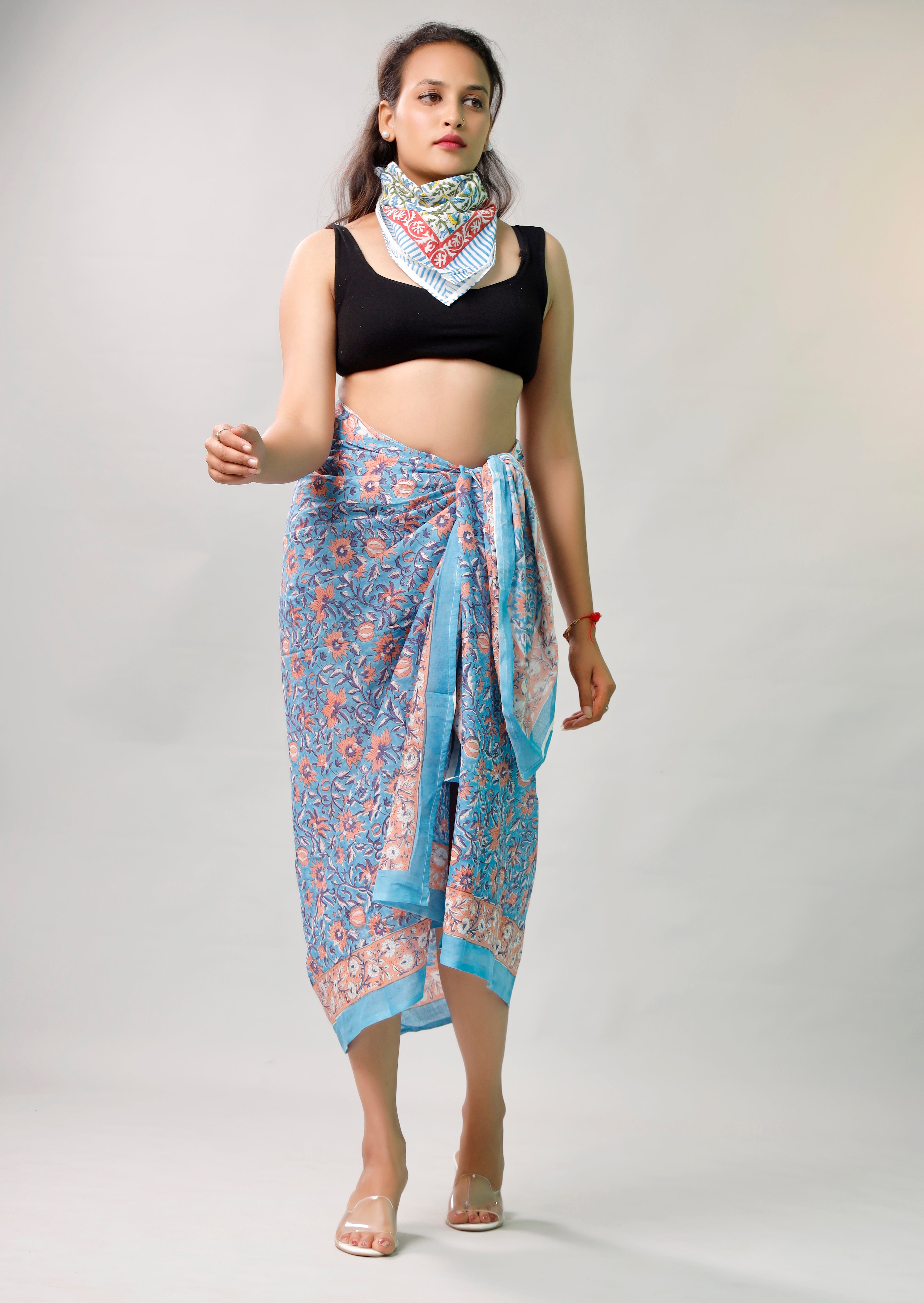 Lightweight Boho Cotton Sarong, Women’s Indian Print Pareo, Beach Cover Up Wrap Scarf for Poolside Style