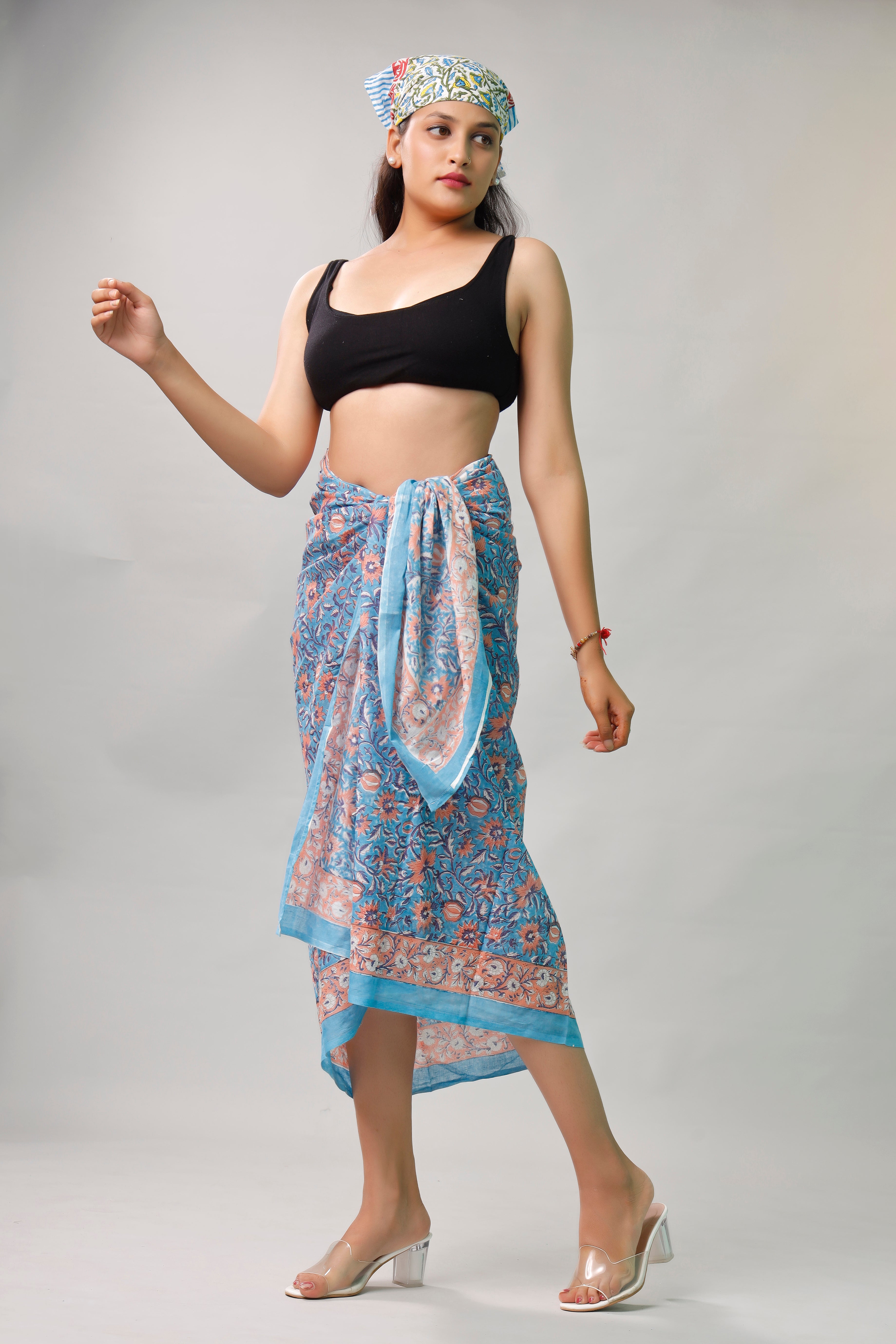 Lightweight Boho Cotton Sarong, Women’s Indian Print Pareo, Beach Cover Up Wrap Scarf for Poolside Style