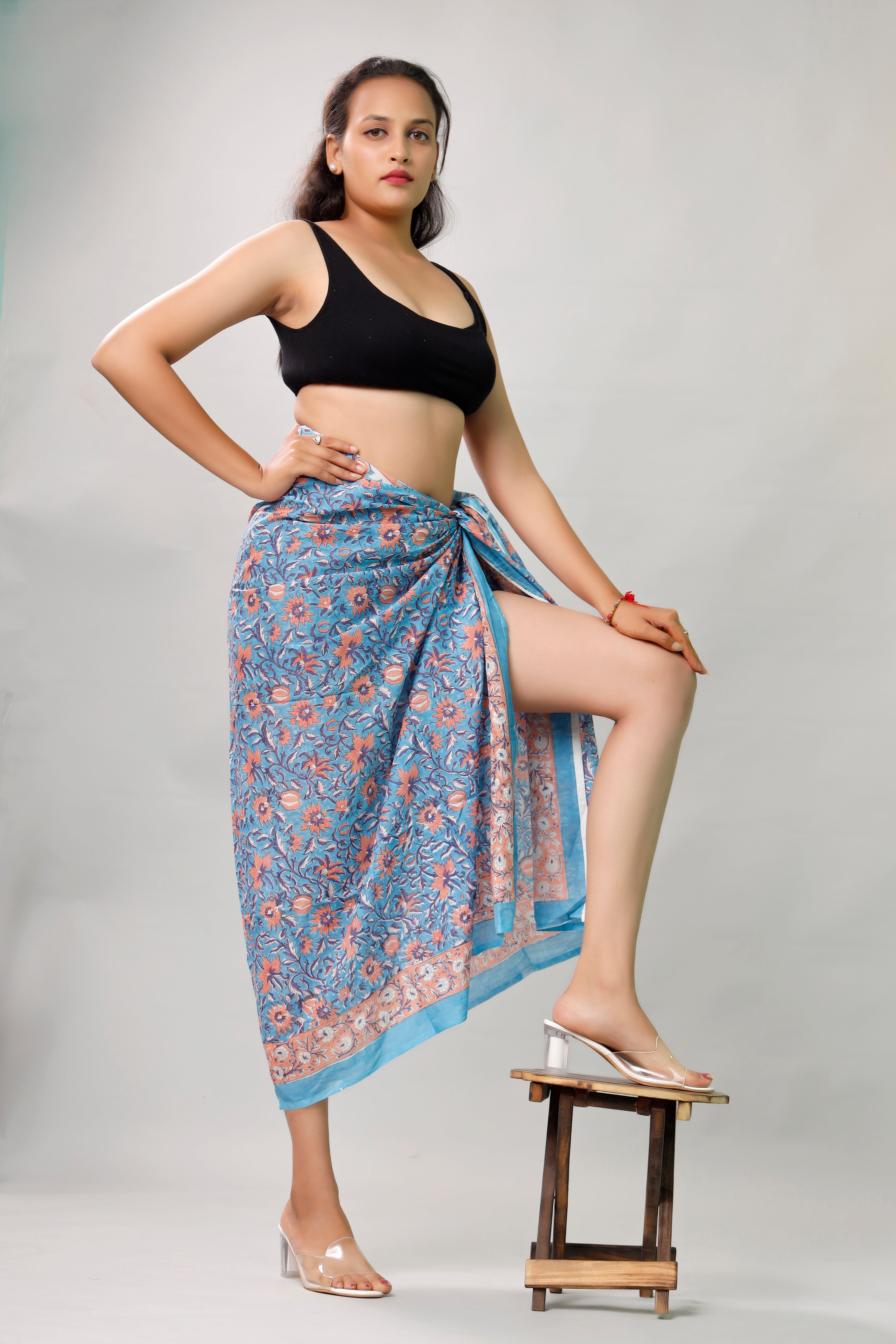 Lightweight Boho Cotton Sarong, Women’s Indian Print Pareo, Beach Cover Up Wrap Scarf for Poolside Style