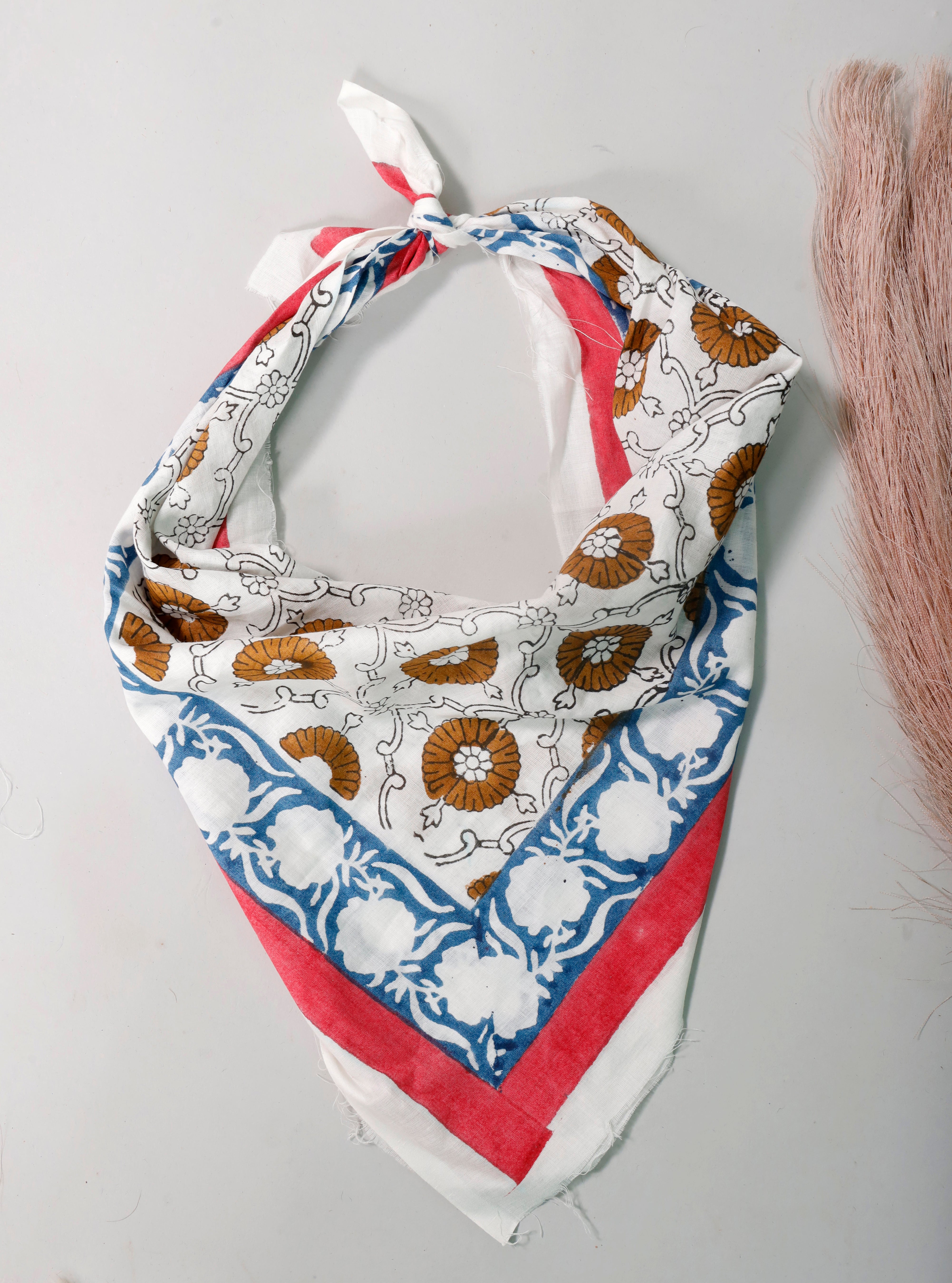 Cotton Bandanas, Handprinted Lightweight Scarf, Stylish Eco Head Wraps For Men & Women, Summer Neck Or Wrist Tie Gift