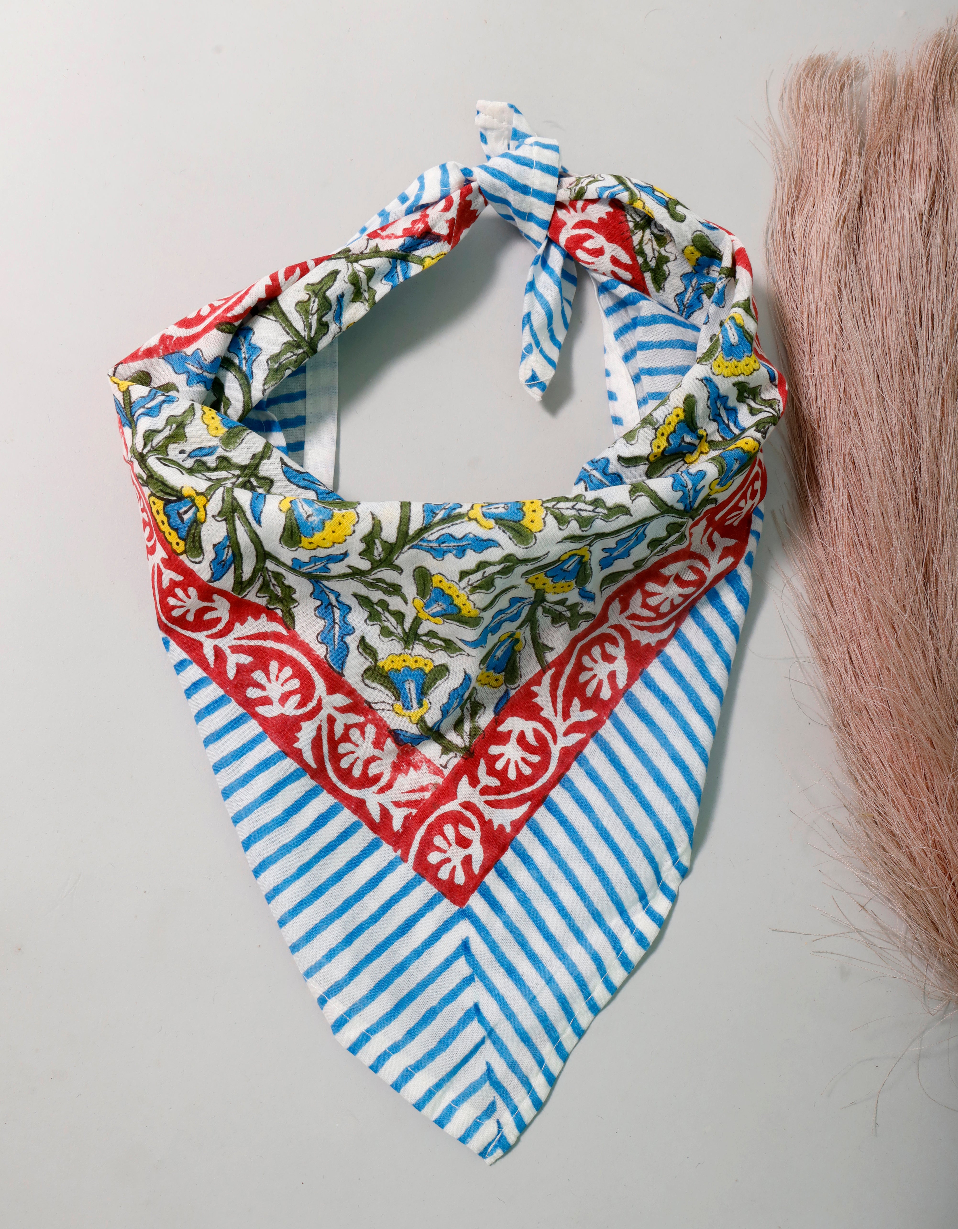 Handmade Cotton Bandana Scarf, Boho Block Print Wrap, Lightweight Neck Tie For Men & Women, Eco Gift Idea, Fashion Accessory