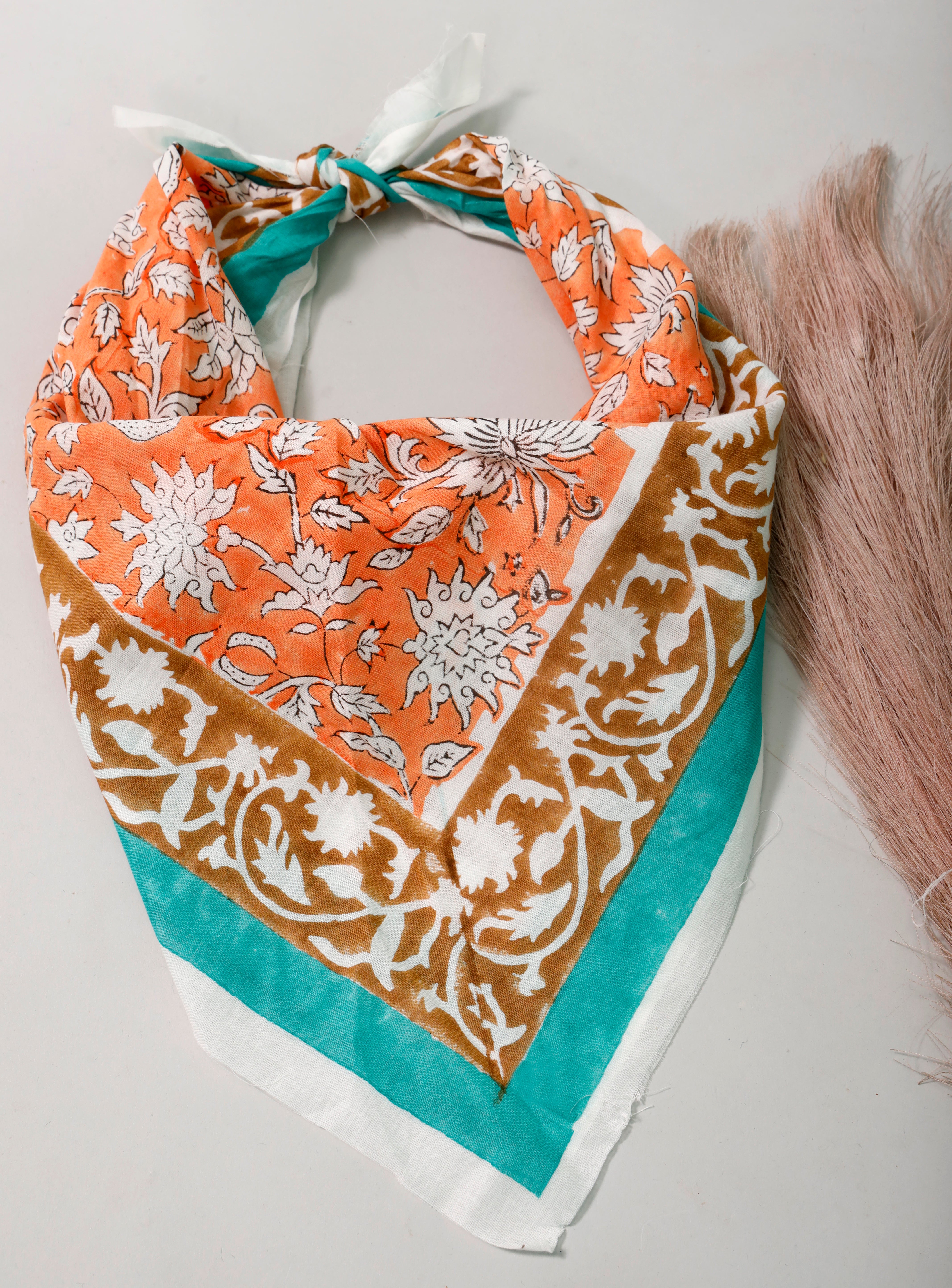 100% Cotton Handblock Printed Bandanas, Handmade Gift, Unisex Neck Scarf, Eco Boho Head Wrap, Classic Cotton Bandana Scarf