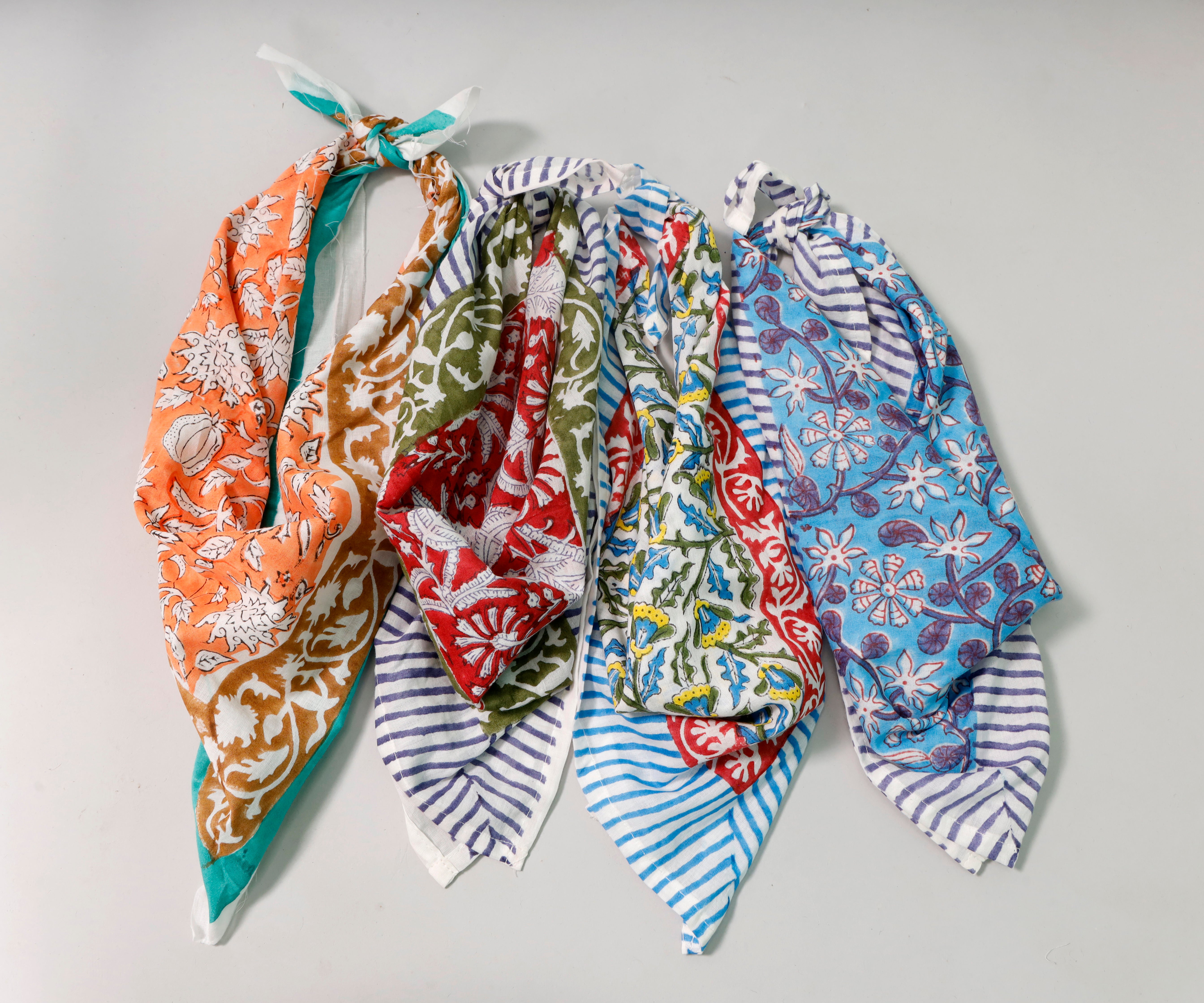 Set of 4 - Sustainable Cotton Bandanas, Handmade Head & Neck Scarf, Bohemian Print Hair Tie, Style Wrap For Trendy Outfits, Trendy Gift Idea